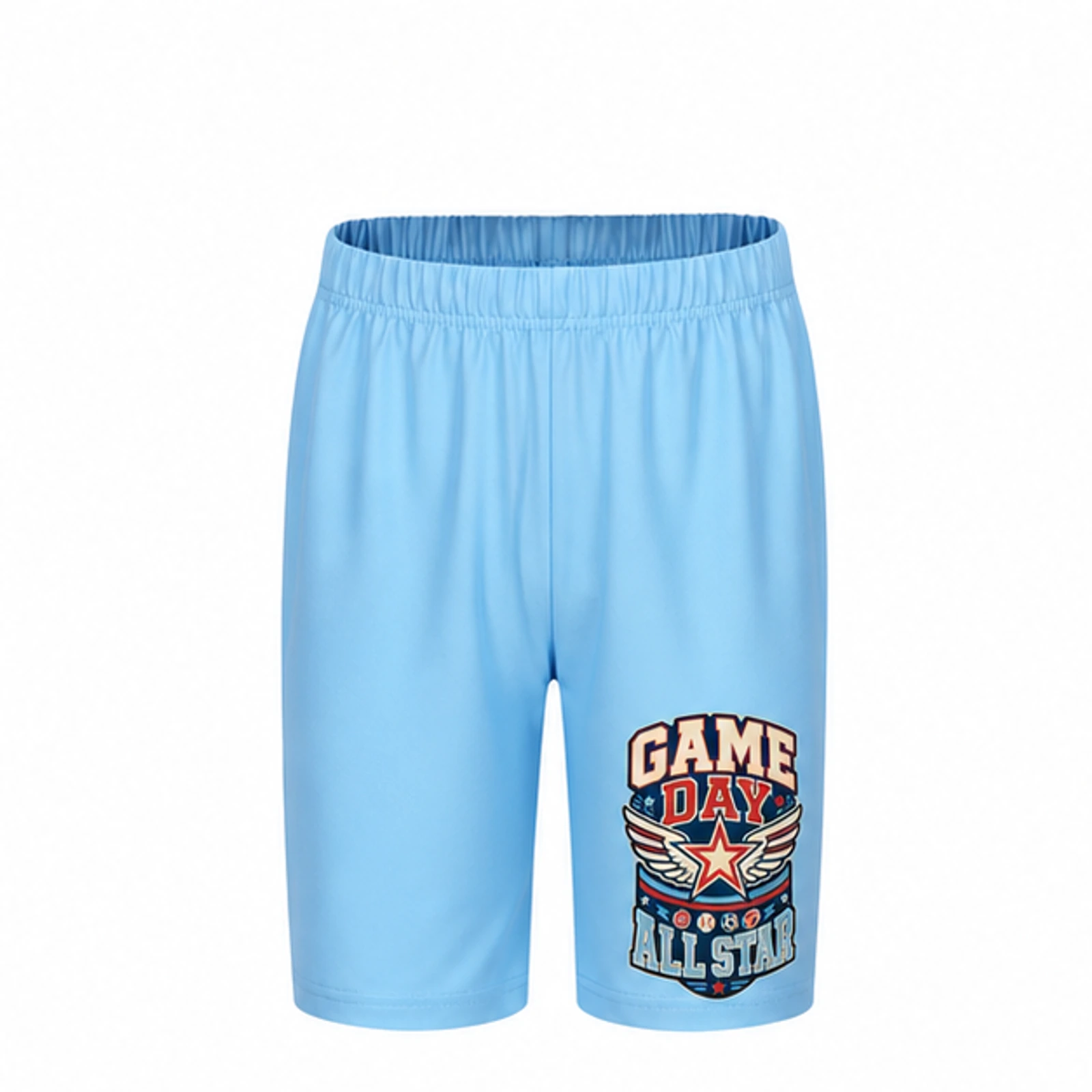 Light Blue option for Game Day All Star Custom Kids Milk-Silk Pajama Shorts, AI-redrawn from the exact blank product and approved logo reference