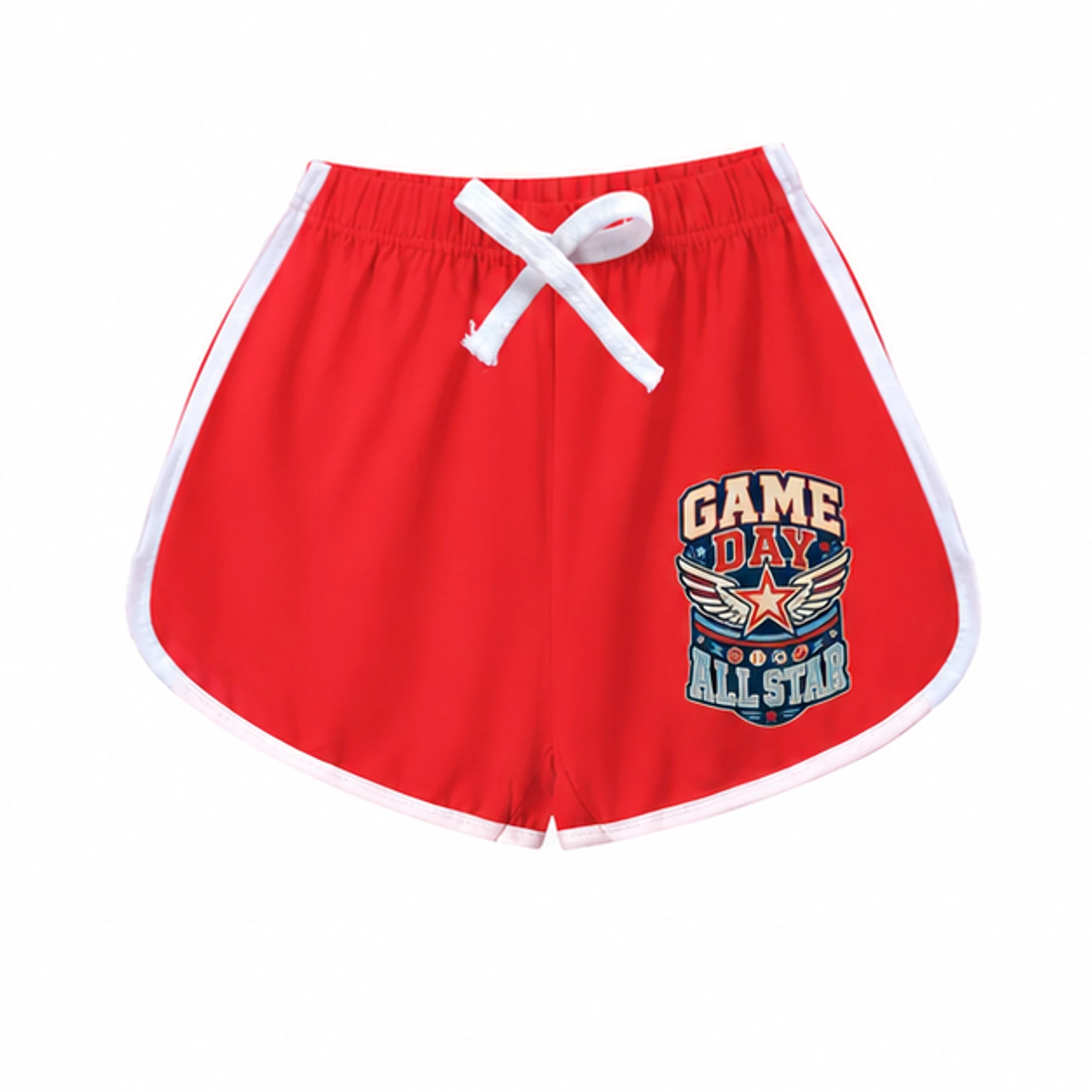Game Day All Star Custom Kids Milk-Silk Pajama Shorts, AI-redrawn from the exact blank product and approved logo reference, alternate clean ecommerce view