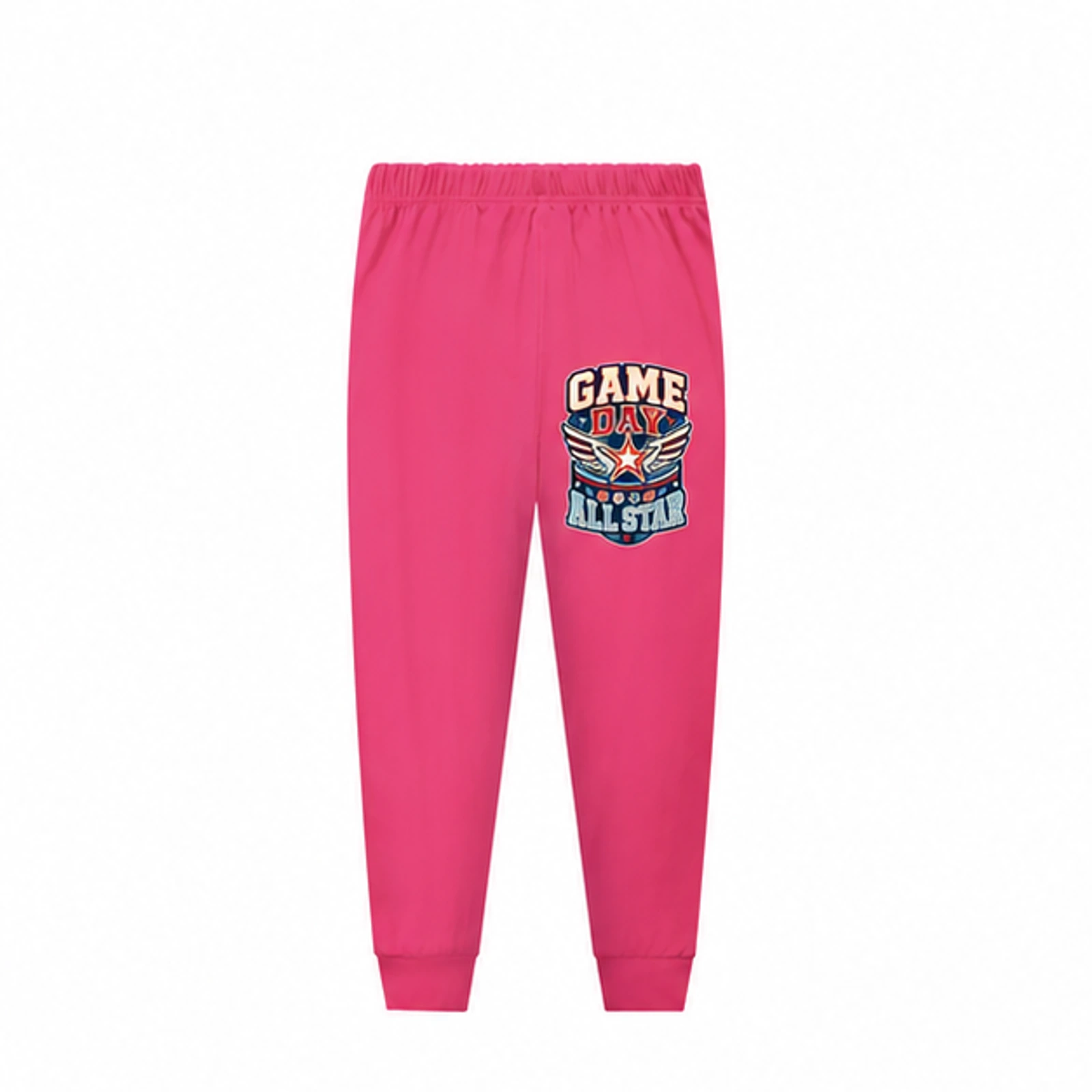 Rose Red · Pajama Pants option for Game Day All Star Custom Kids Long Pajama Pants — Pants Only, AI-redrawn from the exact blank product and approved logo reference