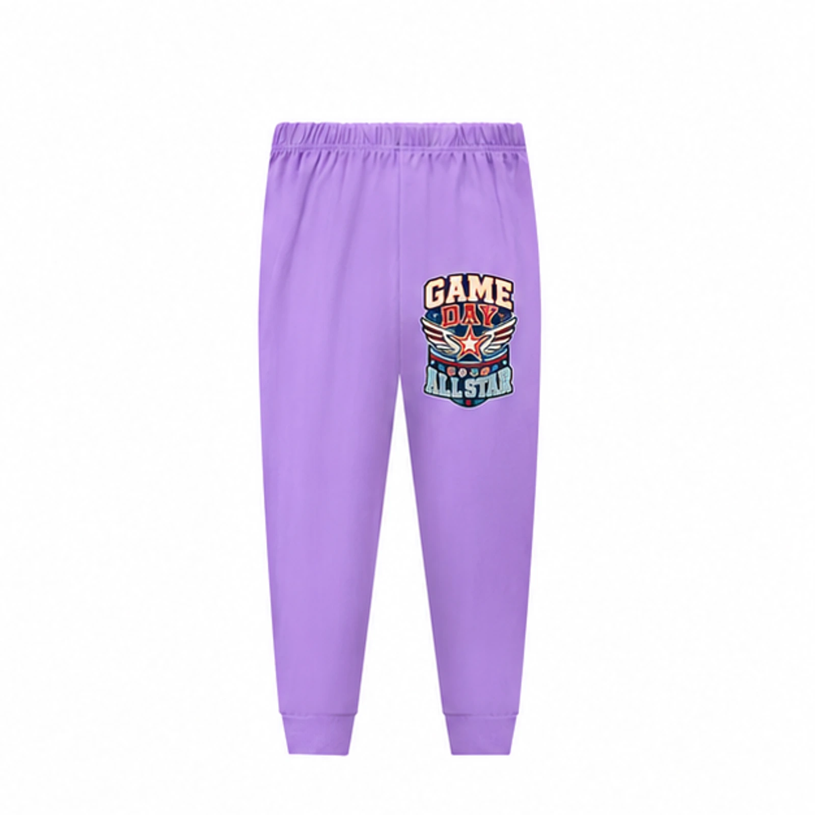 Purple · Pajama Pants option for Game Day All Star Custom Kids Long Pajama Pants — Pants Only, AI-redrawn from the exact blank product and approved logo reference