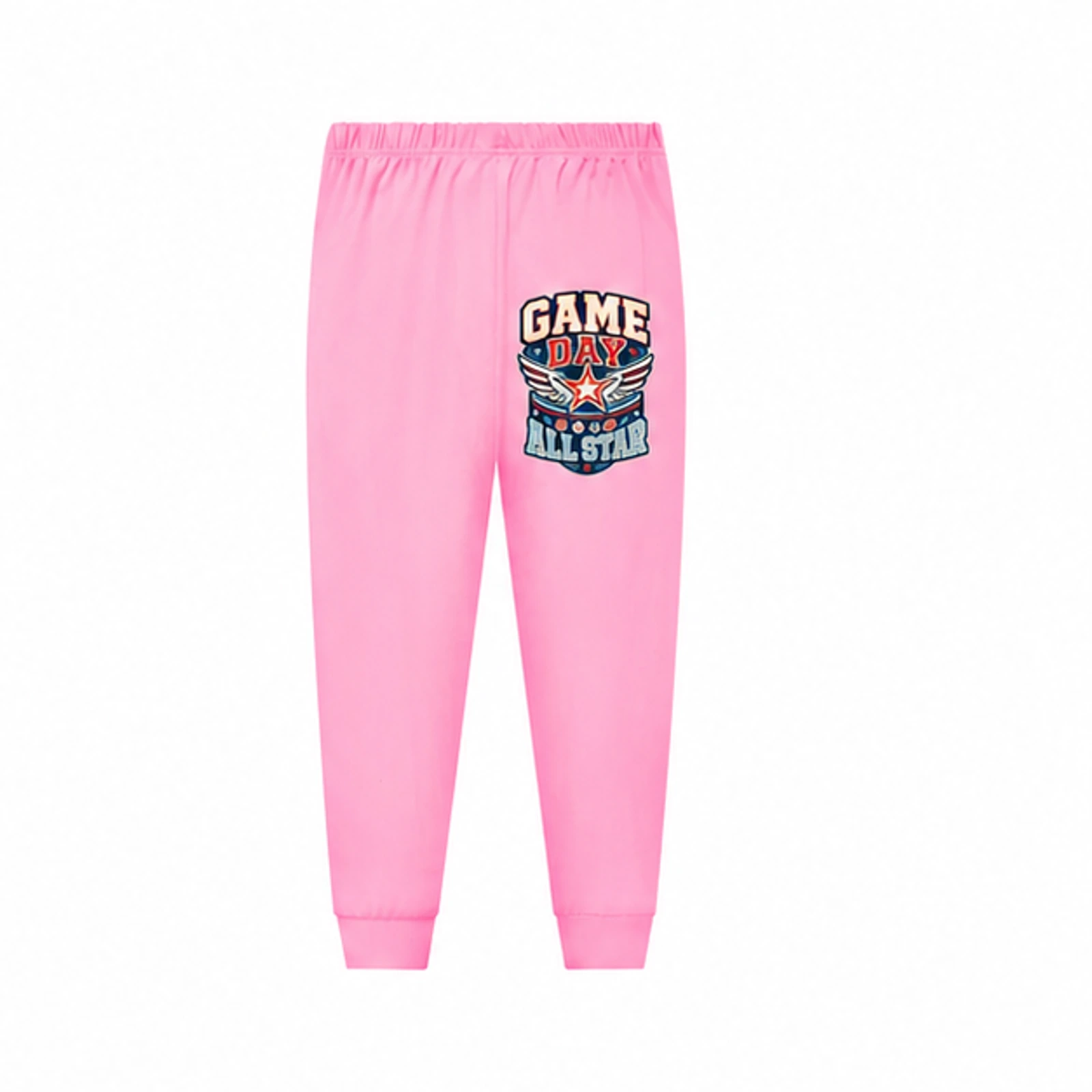 Game Day All Star Custom Kids Soft Pajama Pants, AI-redrawn from the exact blank product and approved logo reference, alternate approved color view
