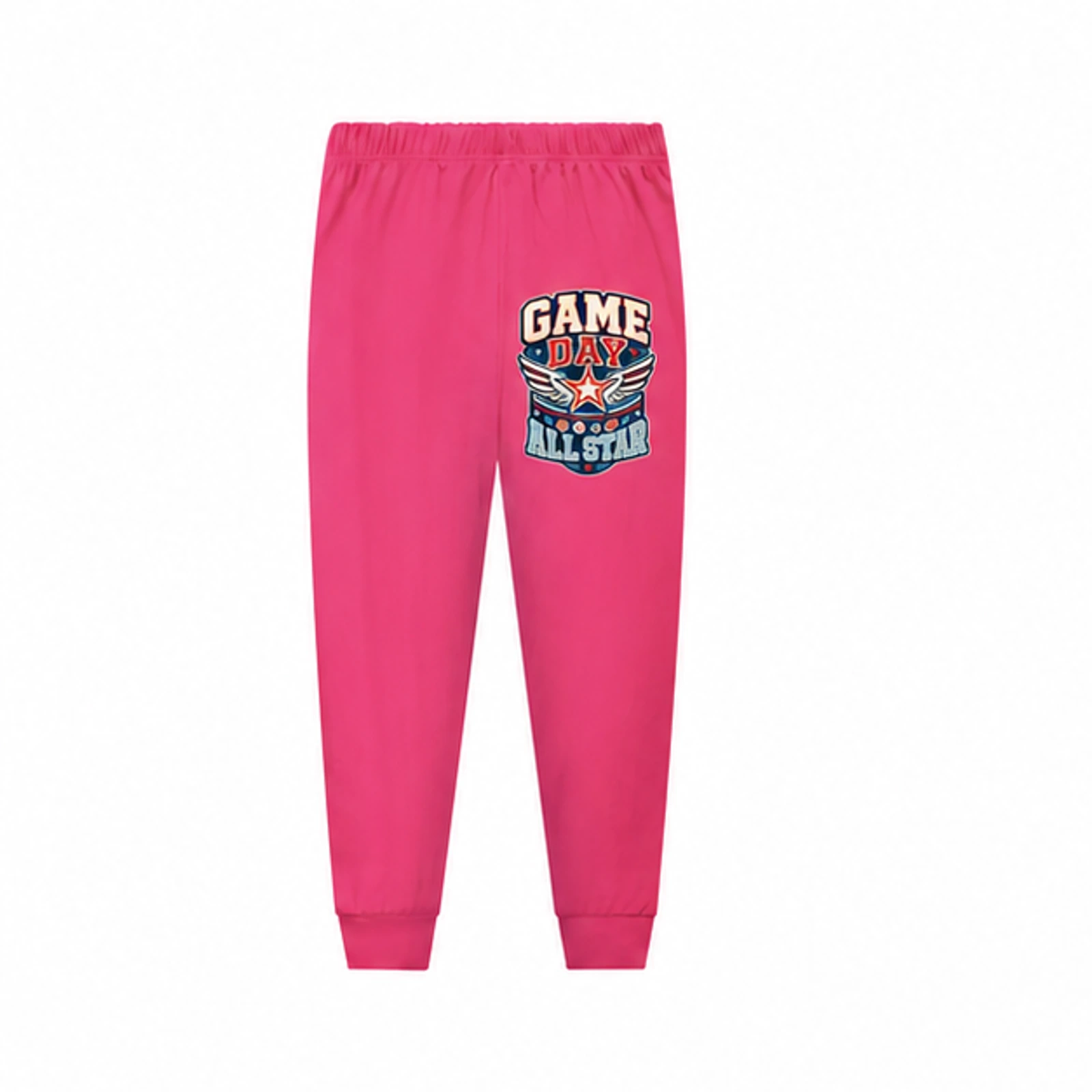 Game Day All Star Custom Kids Soft Pajama Pants, AI-redrawn from the exact blank product and approved logo reference