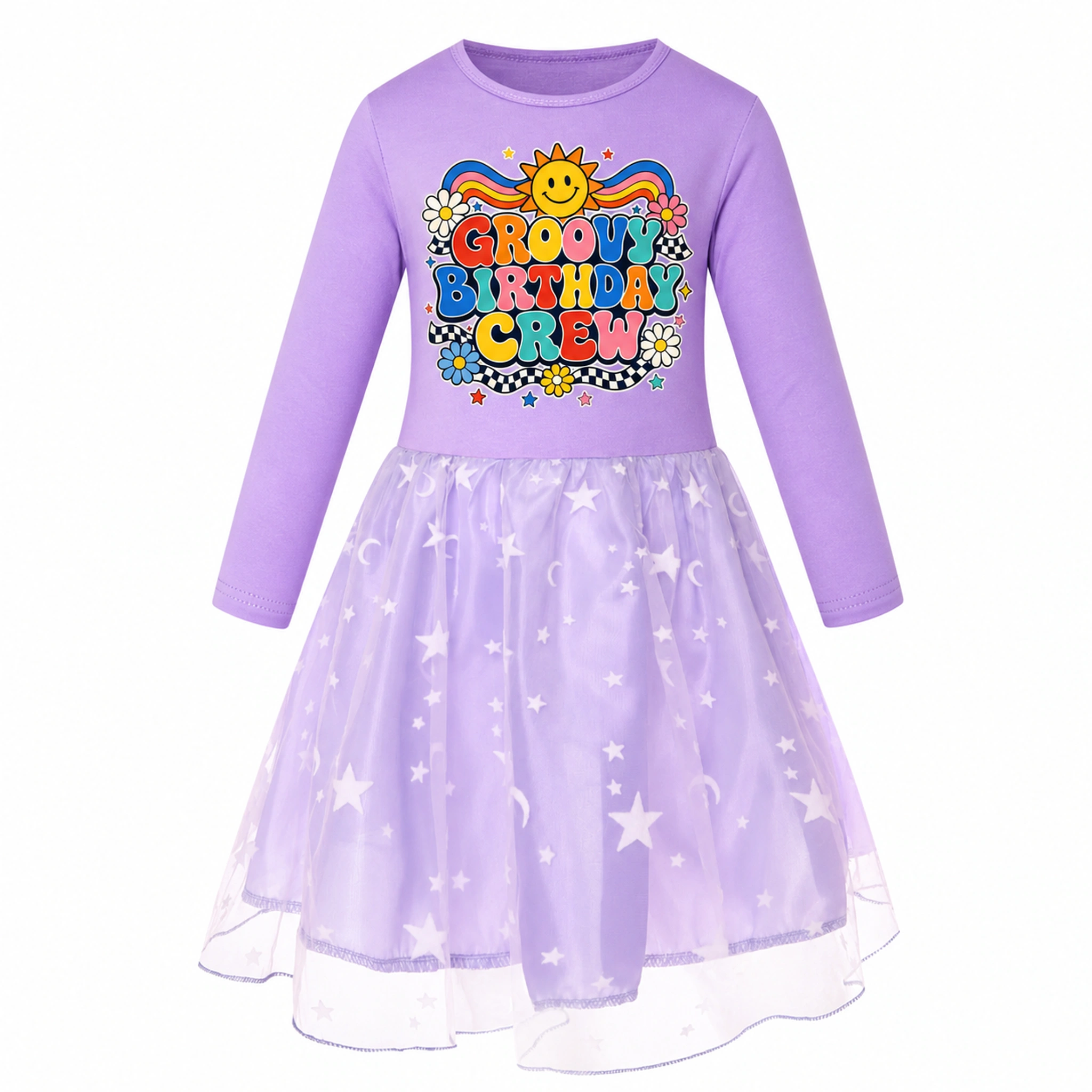Groovy Birthday Crew Girls Long Tulle and Star Skirt Styles for Kids product preview