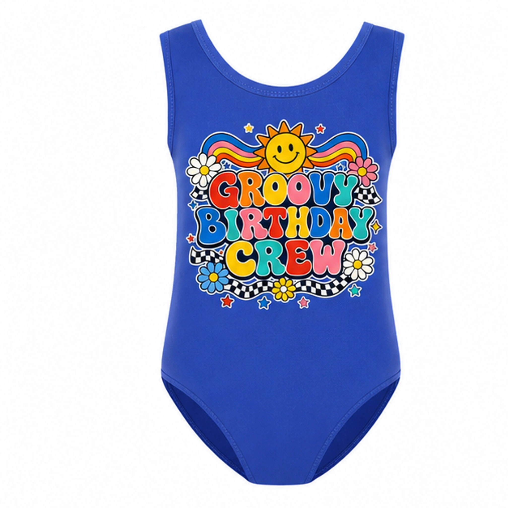 Groovy Birthday Crew Girls Ruffle-Hem One-Piece Swimsuit for Kids in the selected color