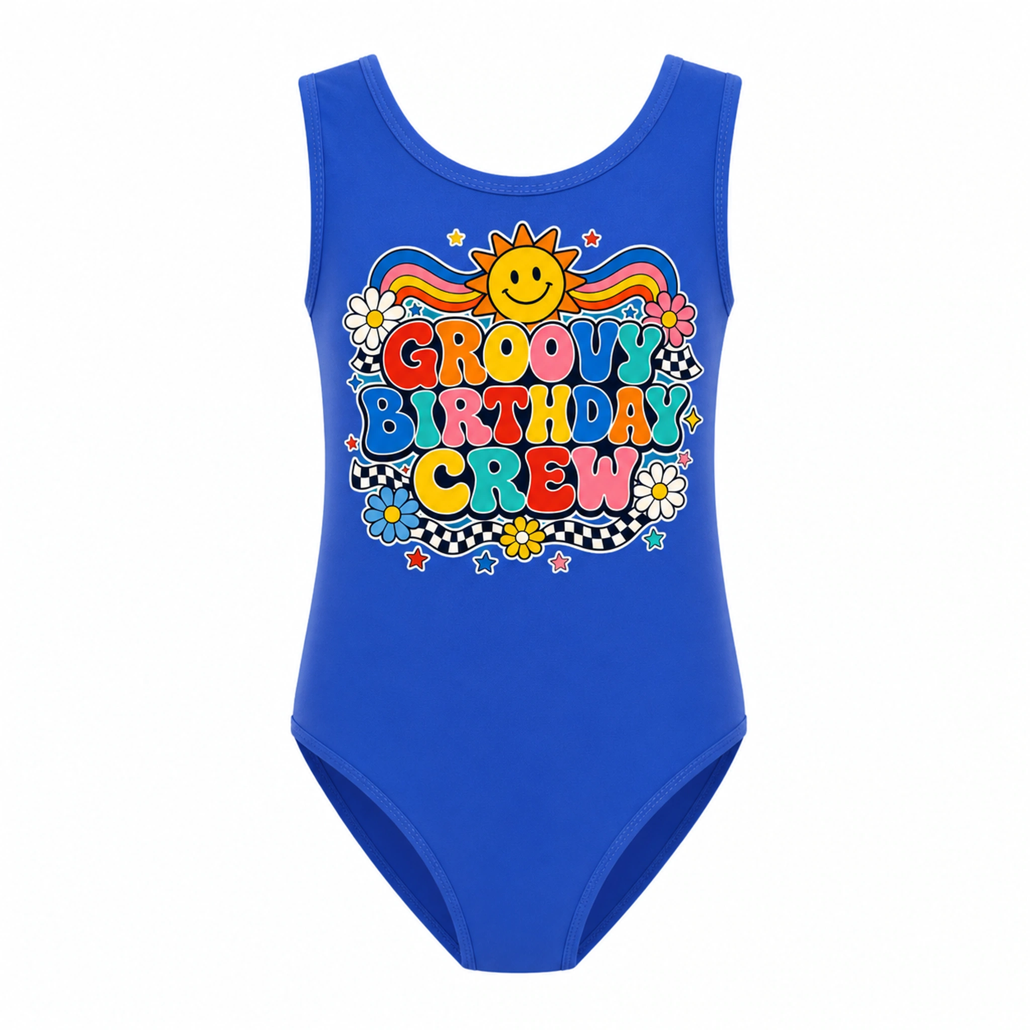 Groovy Birthday Crew Girls Ruffle-Hem One-Piece Swimsuit for Kids product preview