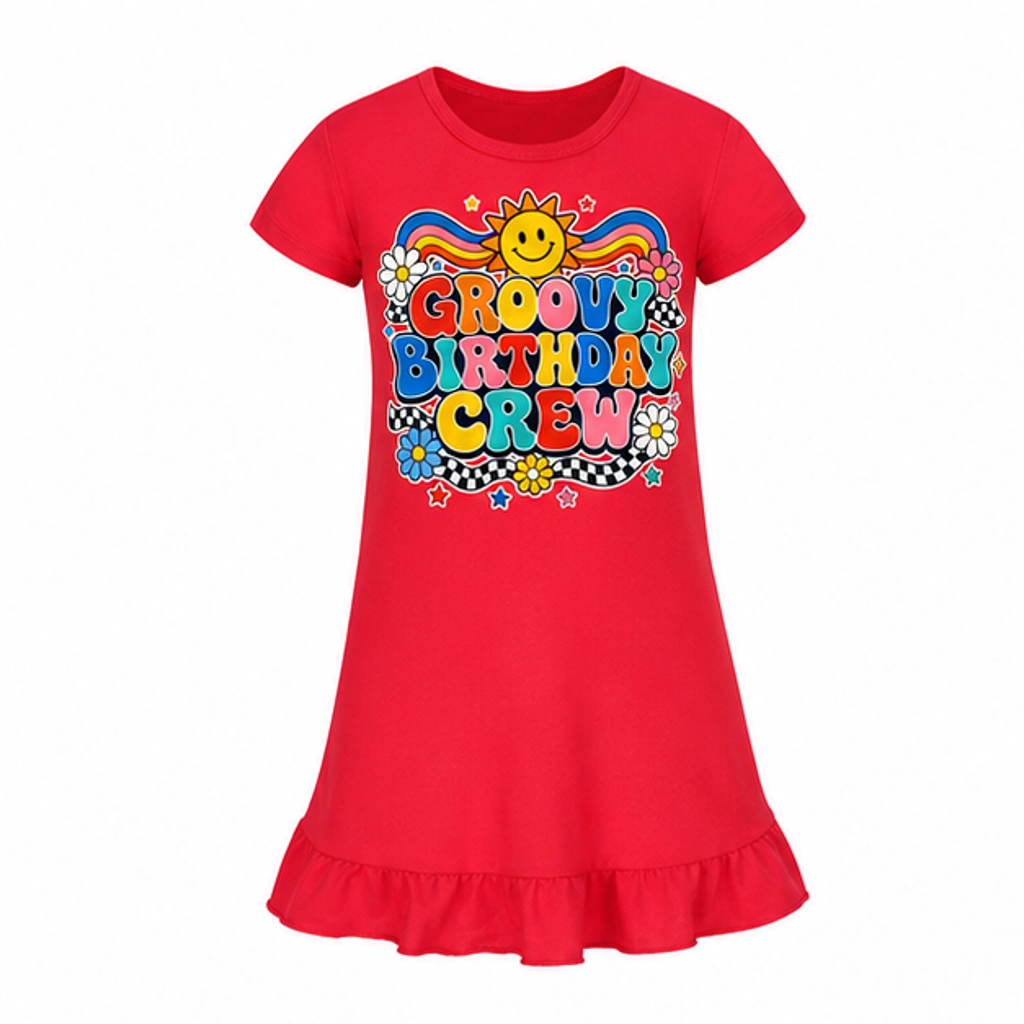 Groovy Birthday Crew Girls Short-Sleeve Sleep Dress for Kids in the selected color