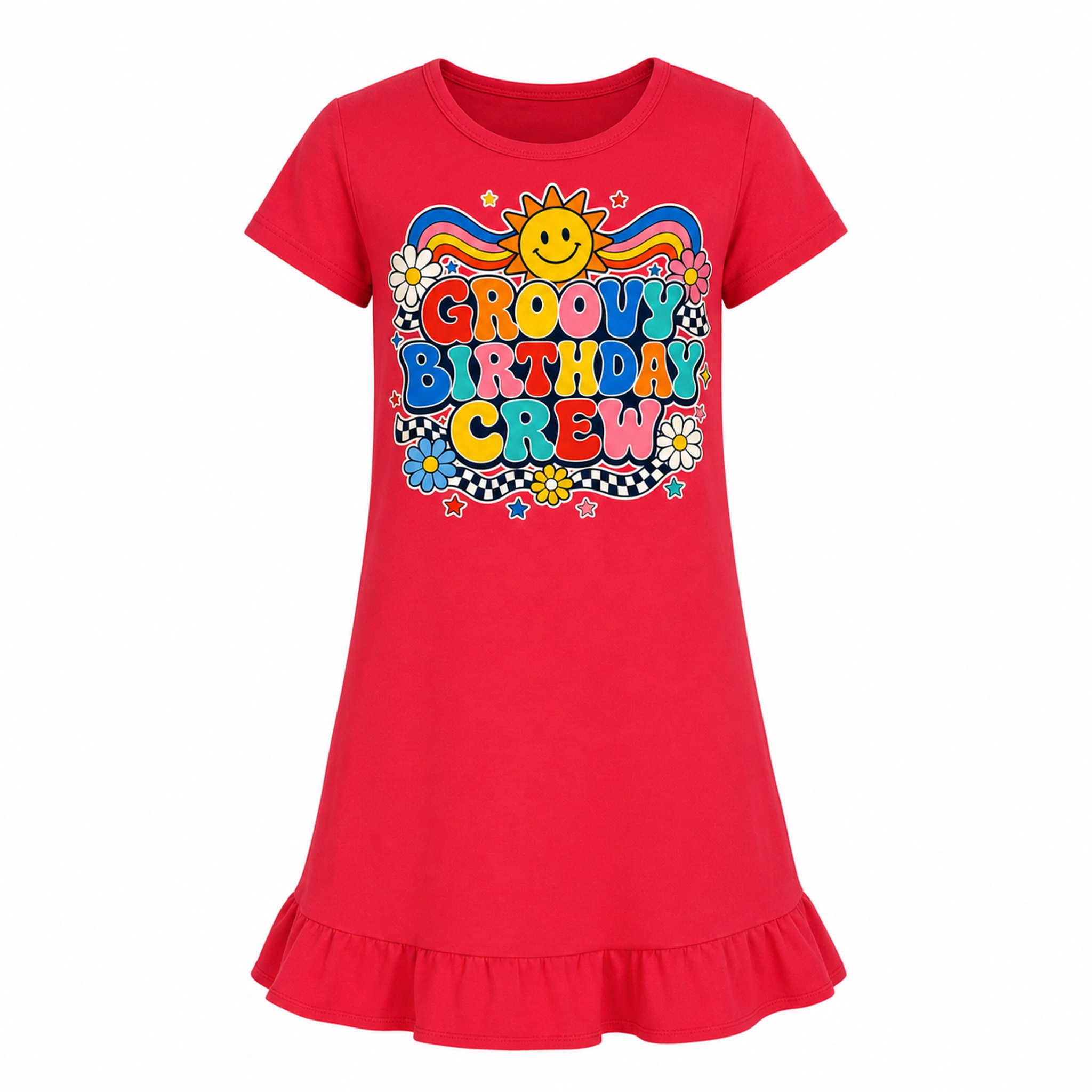 Groovy Birthday Crew Girls Short-Sleeve Sleep Dress for Kids product preview