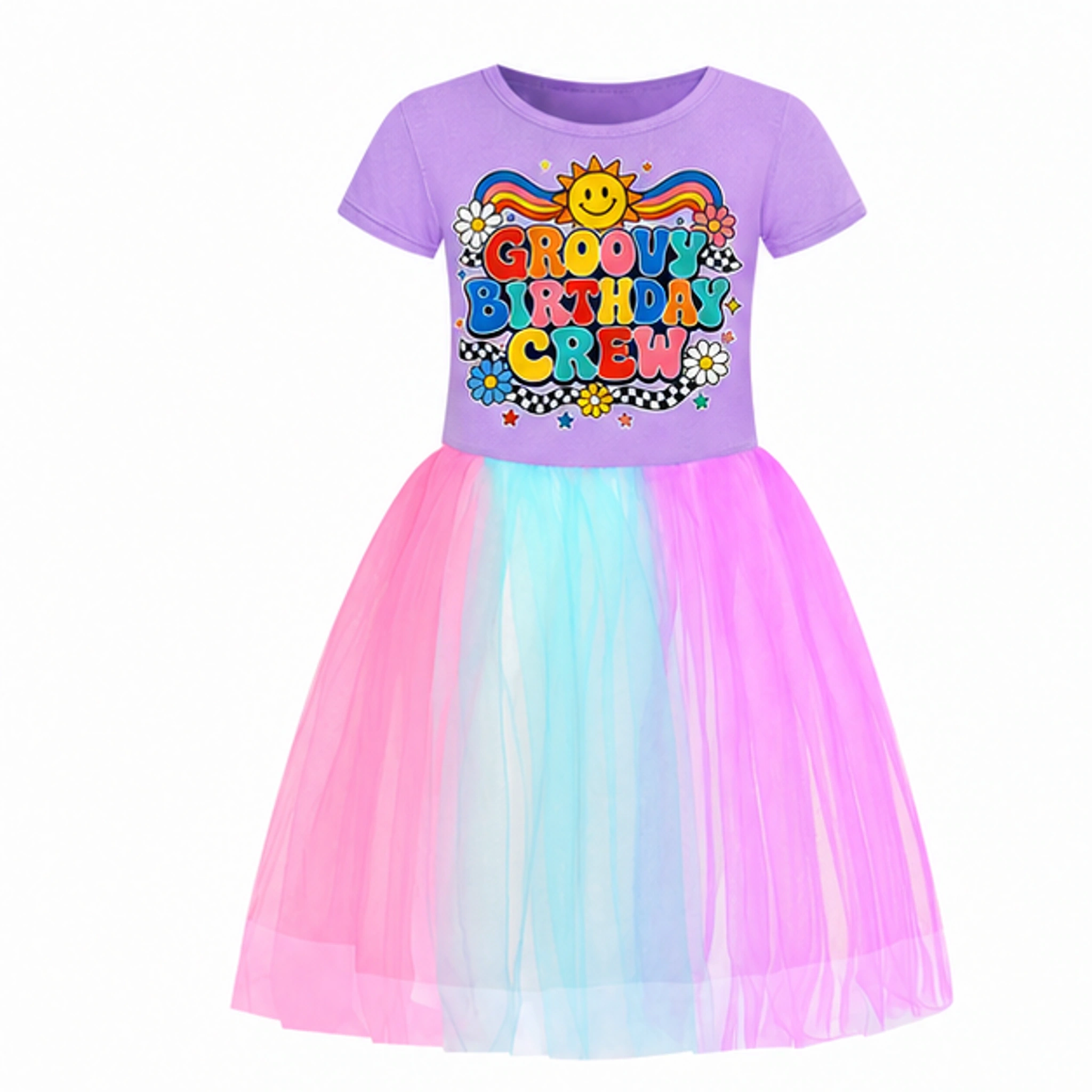 Groovy Birthday Crew Girls Short Tulle and Classic Skirt Styles for Kids in the selected color