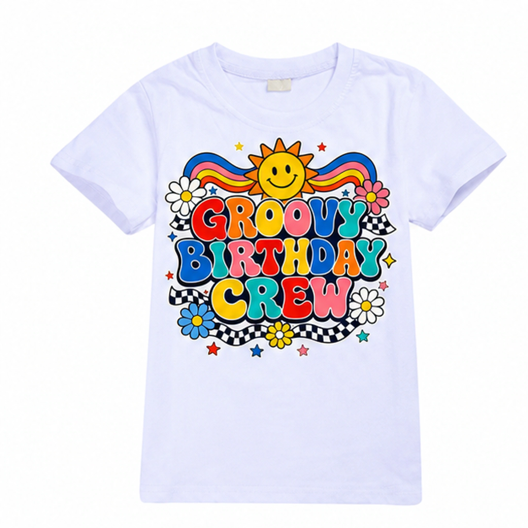 Groovy Birthday Crew Classic Short-Sleeve T-Shirt for Kids in the selected color