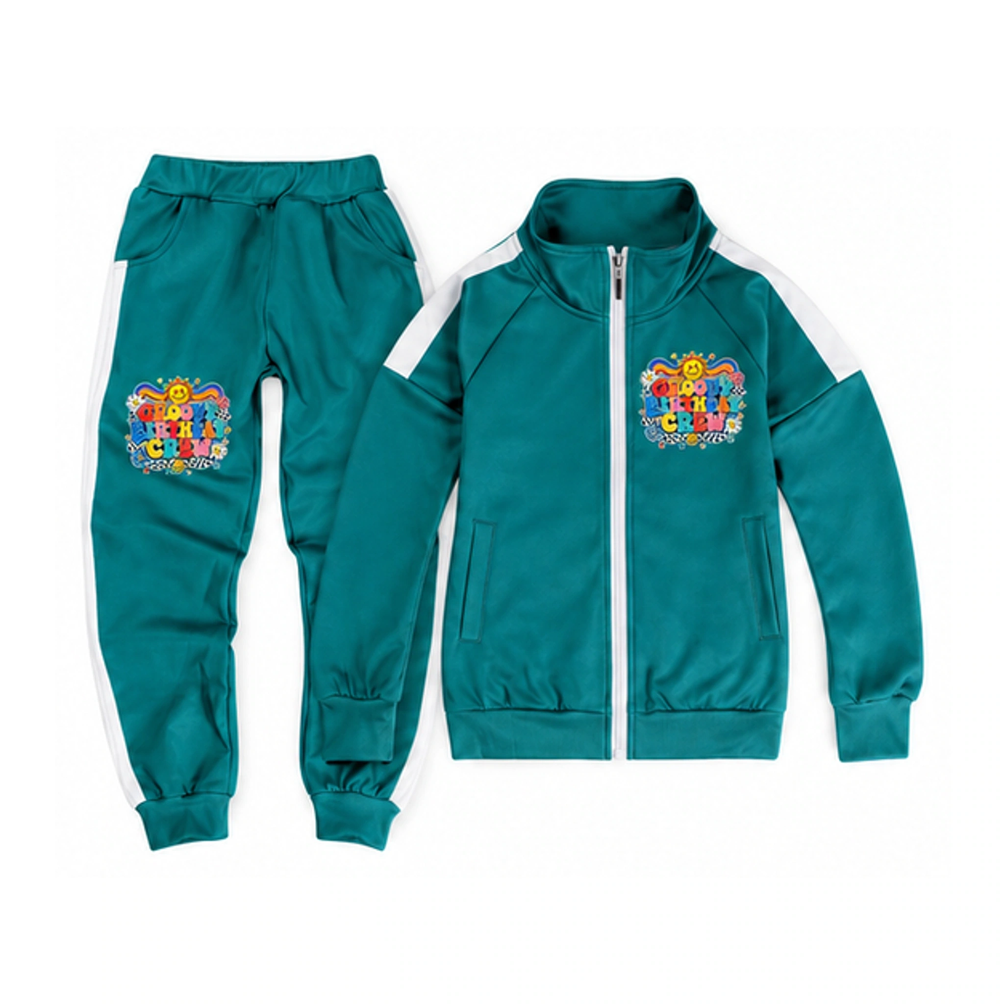 Groovy Birthday Crew Color-Block Jacket and Pants Set for Kids in the selected color