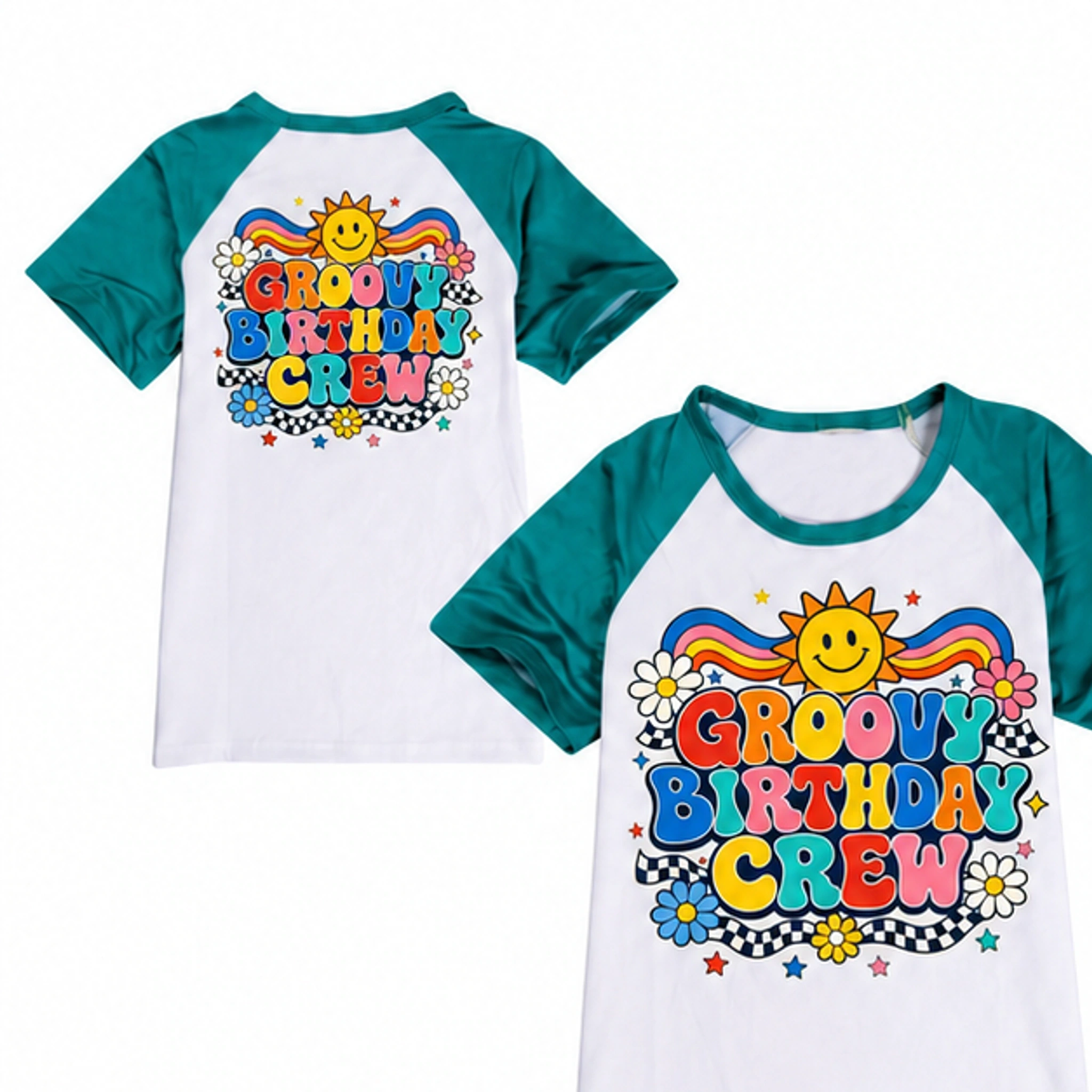 Groovy Birthday Crew Color-Block T-Shirt for Kids in the selected color