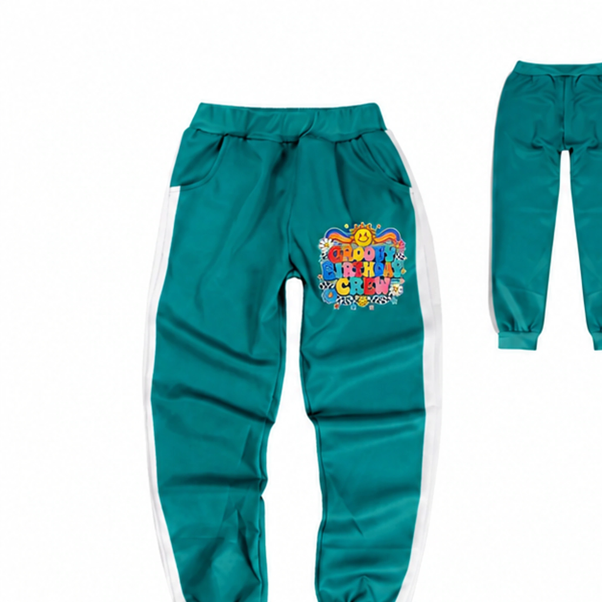 Groovy Birthday Crew Color-Block Tracksuit Pants for Kids in the selected color
