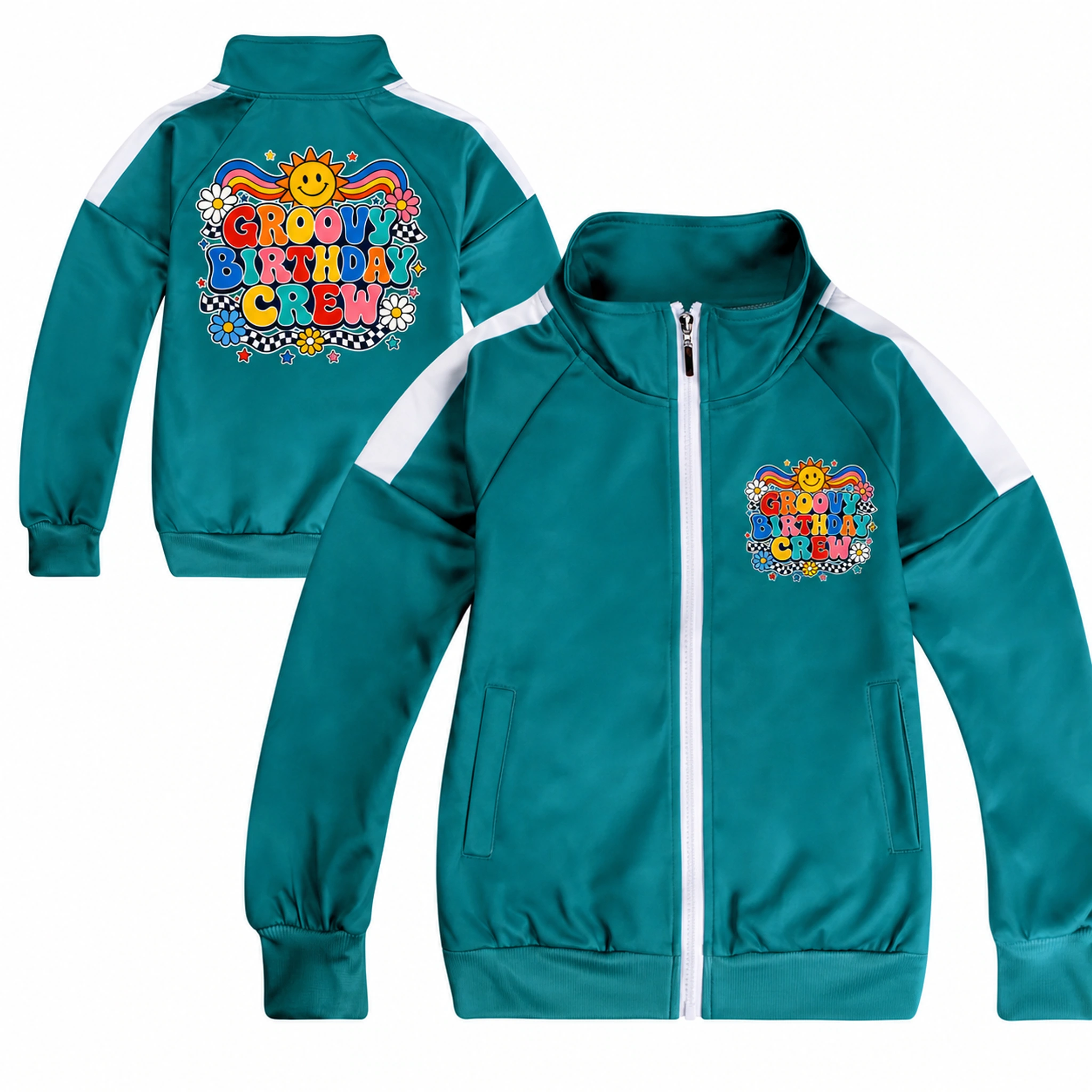 Groovy Birthday Crew Color-Block Zip Jacket for Kids product preview