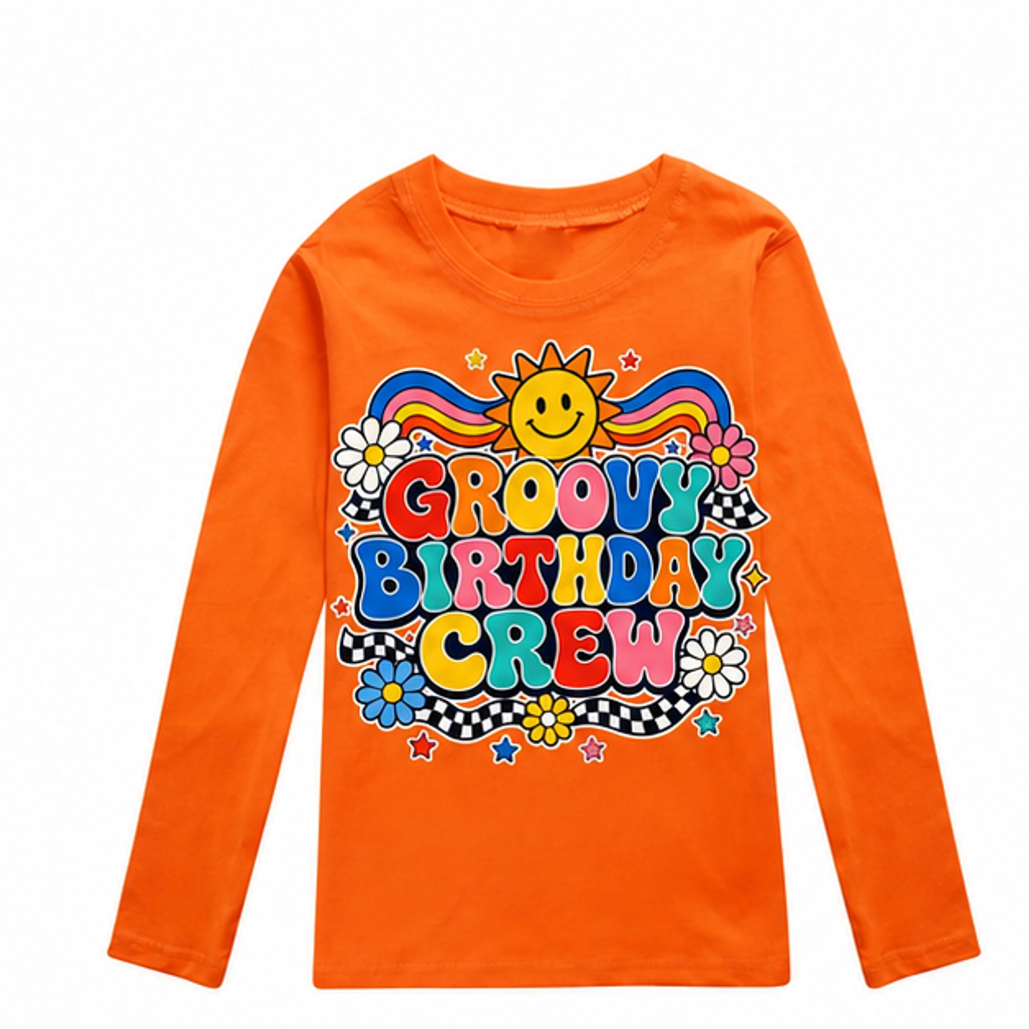 Groovy Birthday Crew Long-Sleeve T-Shirt for Kids in the selected color