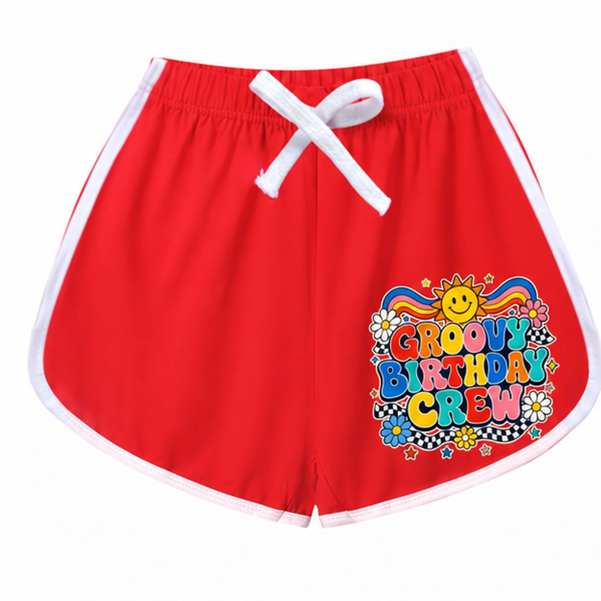 Groovy Birthday Crew Milk-Silk Pajama Shorts for Kids in the selected color