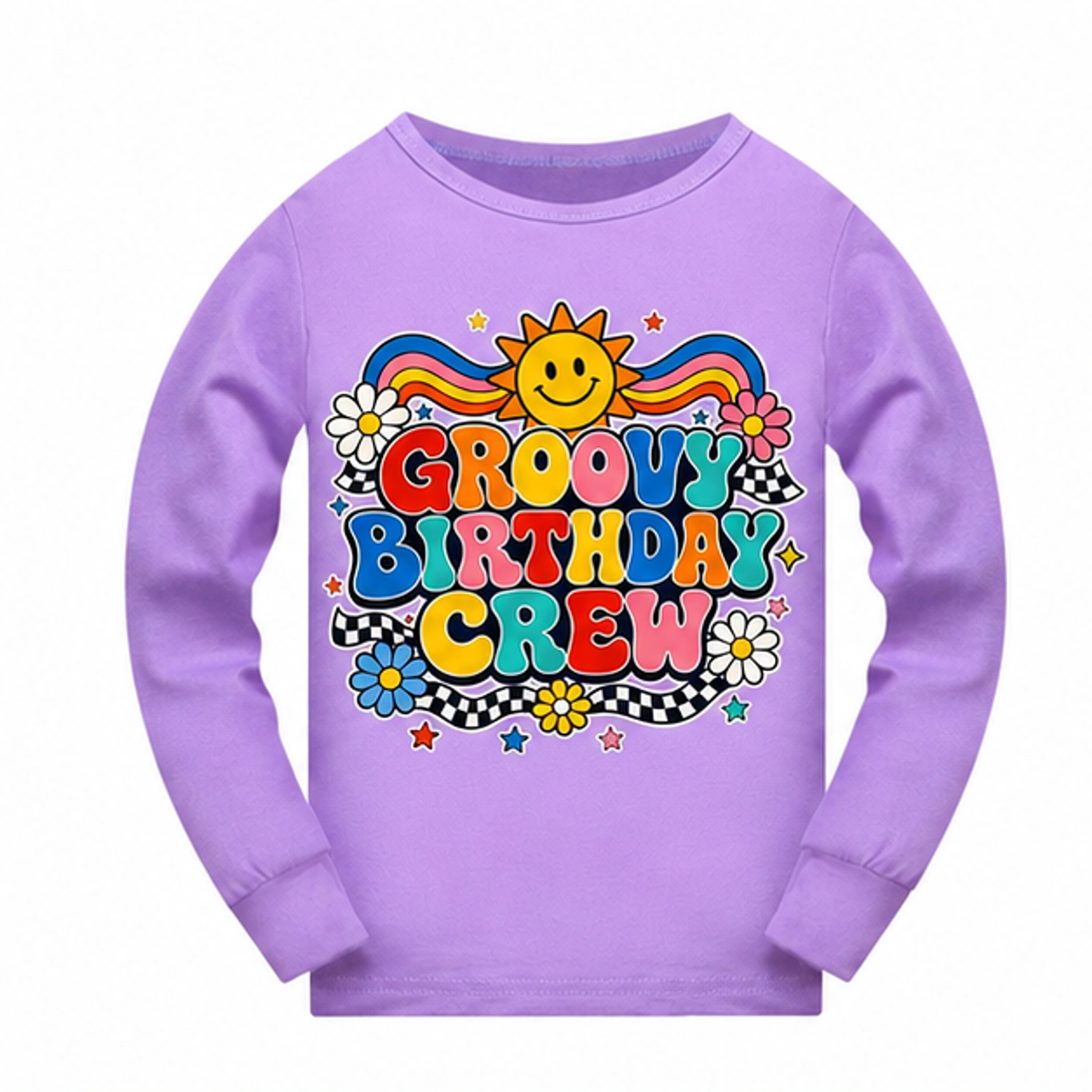 Groovy Birthday Crew Long-Sleeve Pajama Top for Kids in the selected color