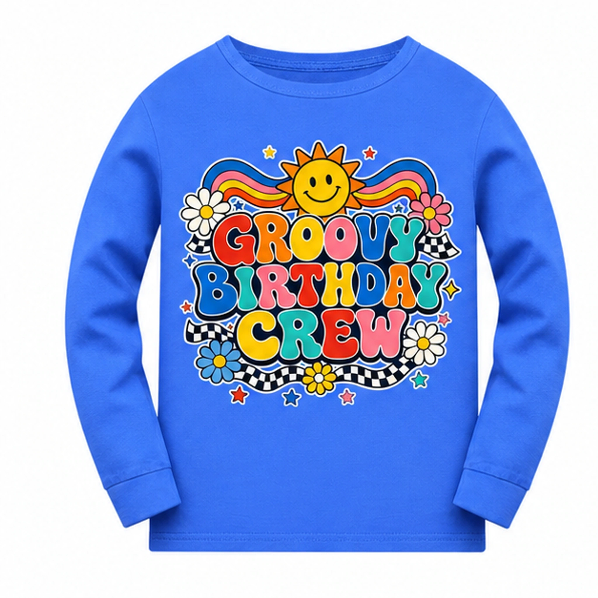 Groovy Birthday Crew Soft Long-Sleeve Top for Kids in the selected color