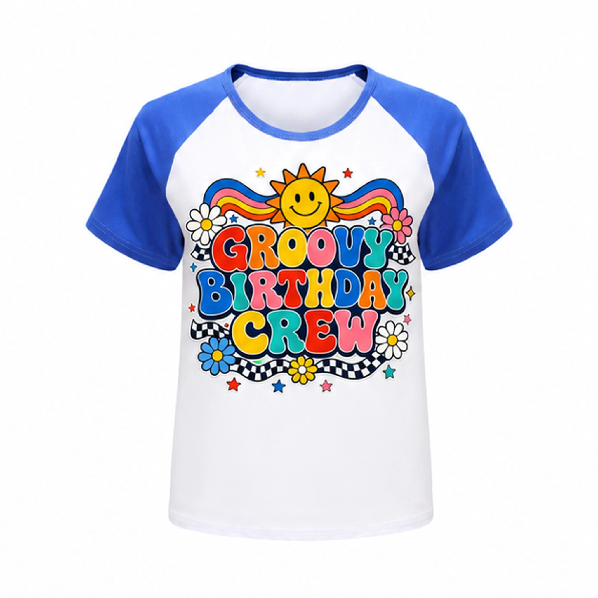 Groovy Birthday Crew Soft Short-Sleeve Top for Kids in the selected color
