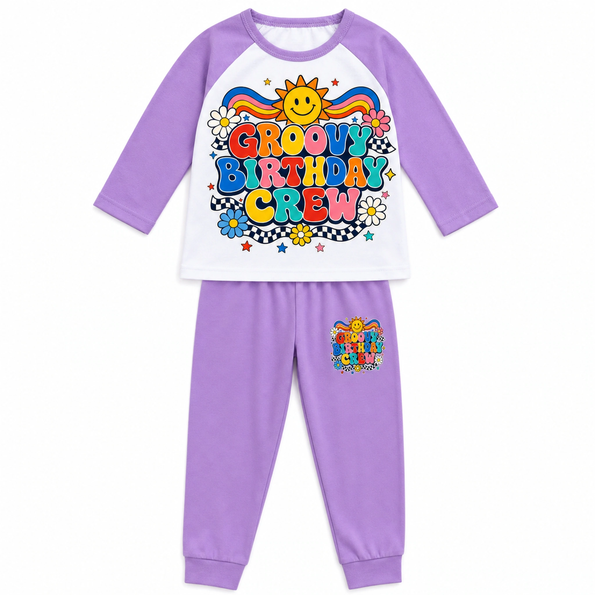 Groovy Birthday Crew Three-Quarter-Sleeve Raglan Top & Pants Set for Kids product preview