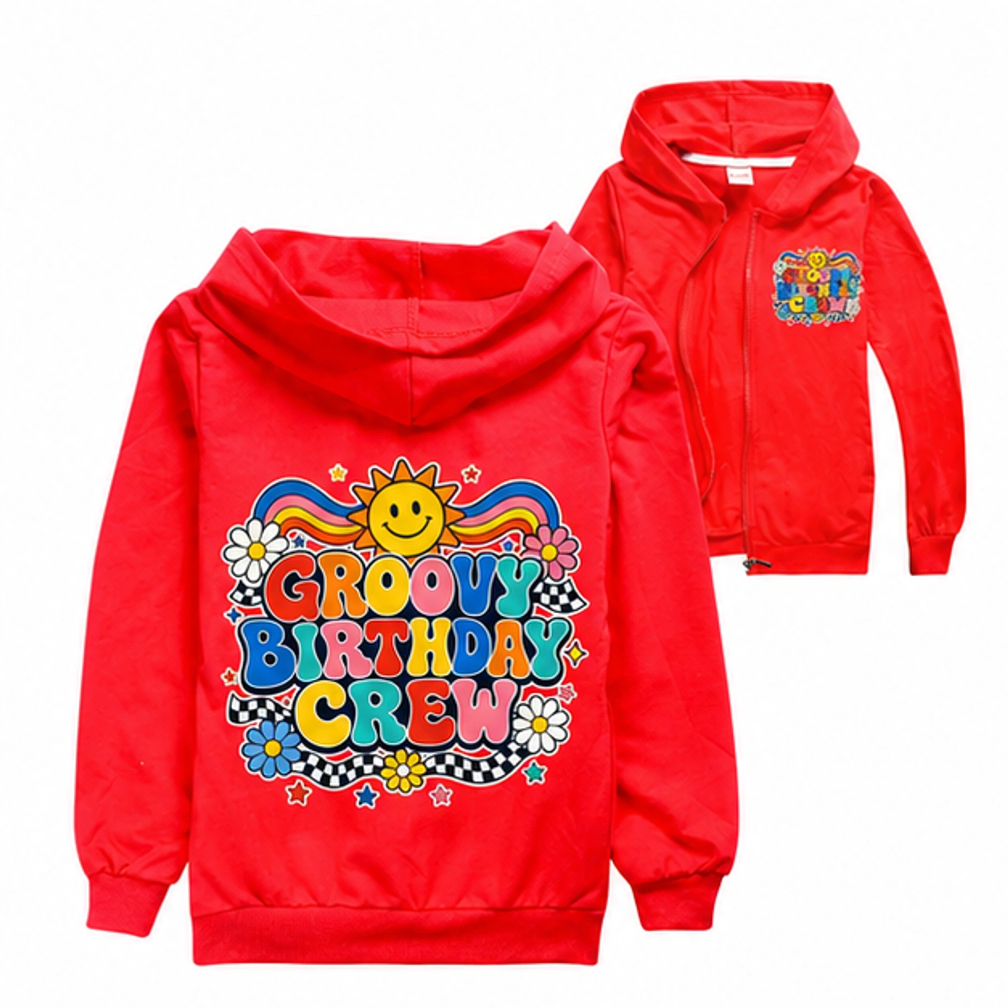 Groovy Birthday Crew Zip-Up Cardigan Jacket for Kids in the selected color