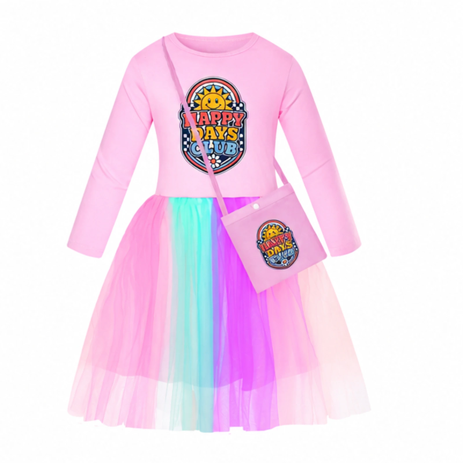 Happy Days Club Custom Girls Long Tulle and Star Skirt Styles with Bag, AI-redrawn from the exact blank product and approved logo reference, alternate approved color view
