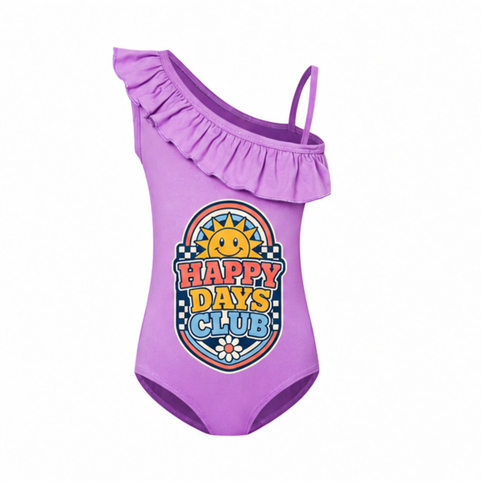 Happy Days Club Girls Asymmetric-Ruffle One-Piece Swimsuit for Kids product preview