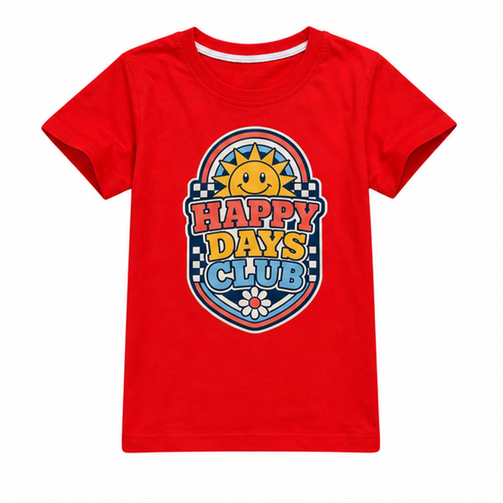 Happy Days Club Custom Kids Classic Short-Sleeve T-Shirt, AI-redrawn from the exact blank product and approved logo reference, alternate clean ecommerce view