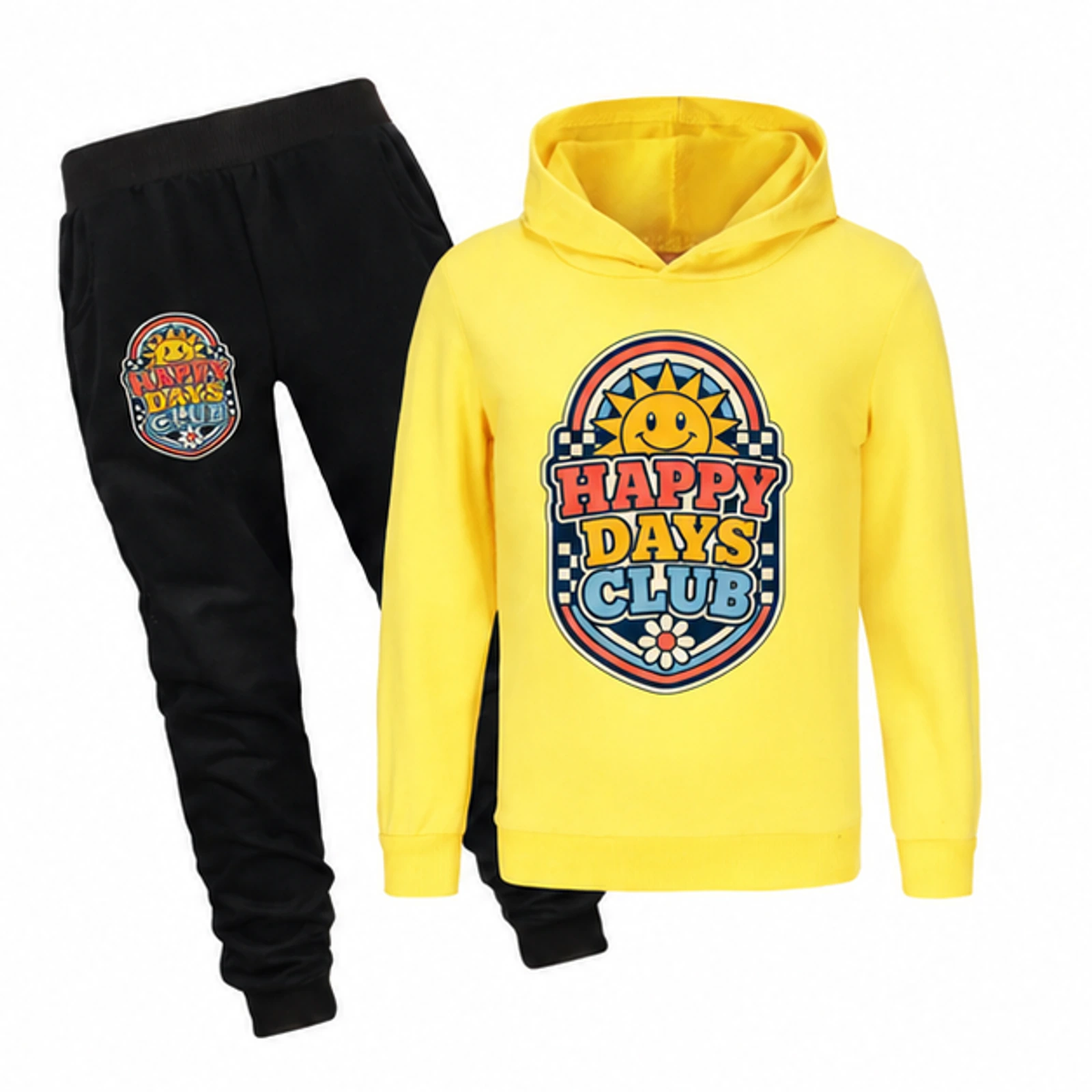 Happy Days Club Custom Kids Hoodie and Jogger Set, AI-redrawn from the exact blank product and approved logo reference, alternate approved color view