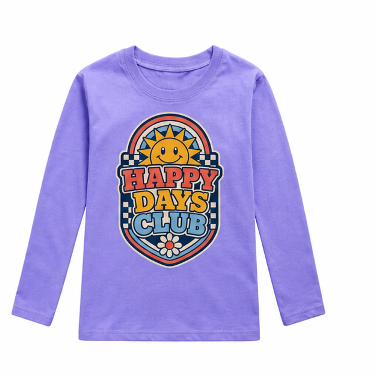 Happy Days Club Custom Kids Long-Sleeve T-Shirt, AI-redrawn from the exact blank product and approved logo reference, alternate approved color view