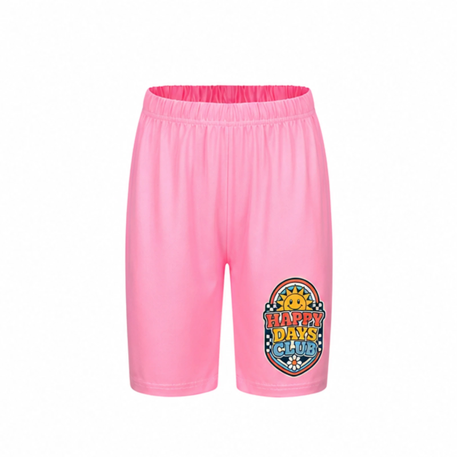 Pink option for Happy Days Club Custom Kids Milk-Silk Pajama Shorts, AI-redrawn from the exact blank product and approved logo reference
