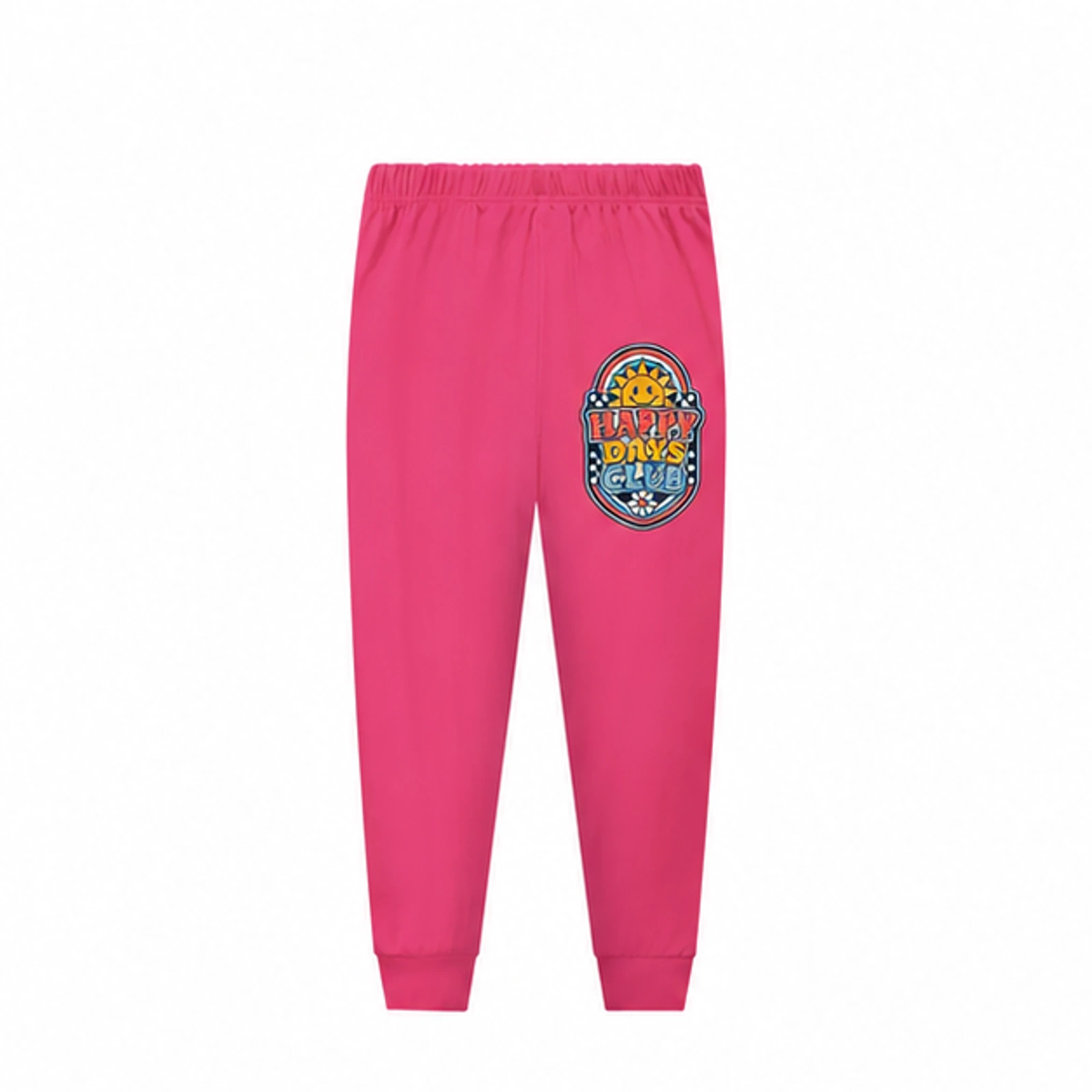 Rose Red · Pajama Pants option for Happy Days Club Custom Kids Long Pajama Pants — Pants Only, AI-redrawn from the exact blank product and approved logo reference