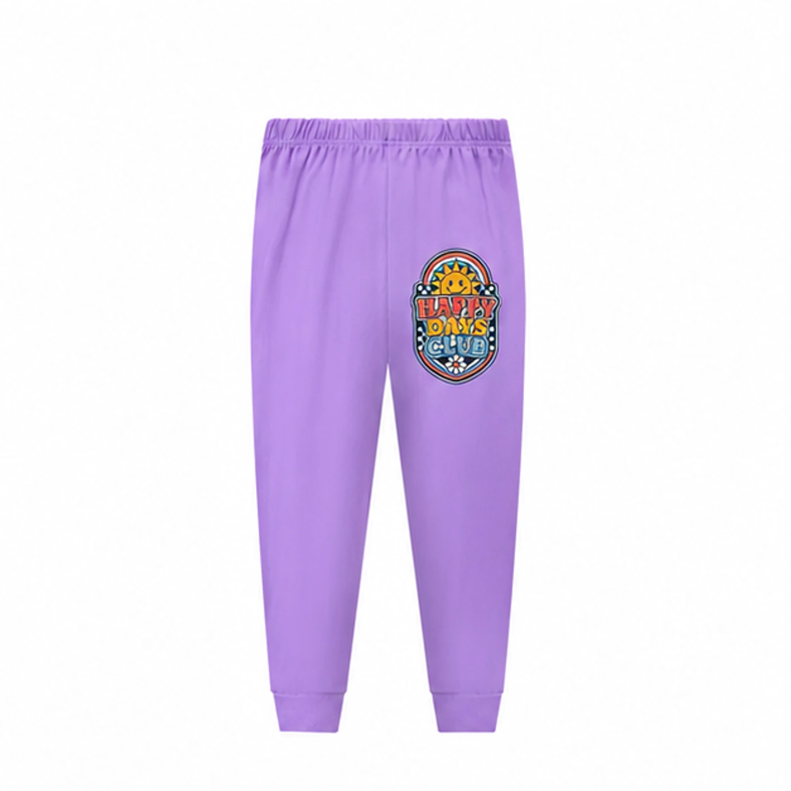 Purple · Pajama Pants option for Happy Days Club Custom Kids Long Pajama Pants — Pants Only, AI-redrawn from the exact blank product and approved logo reference