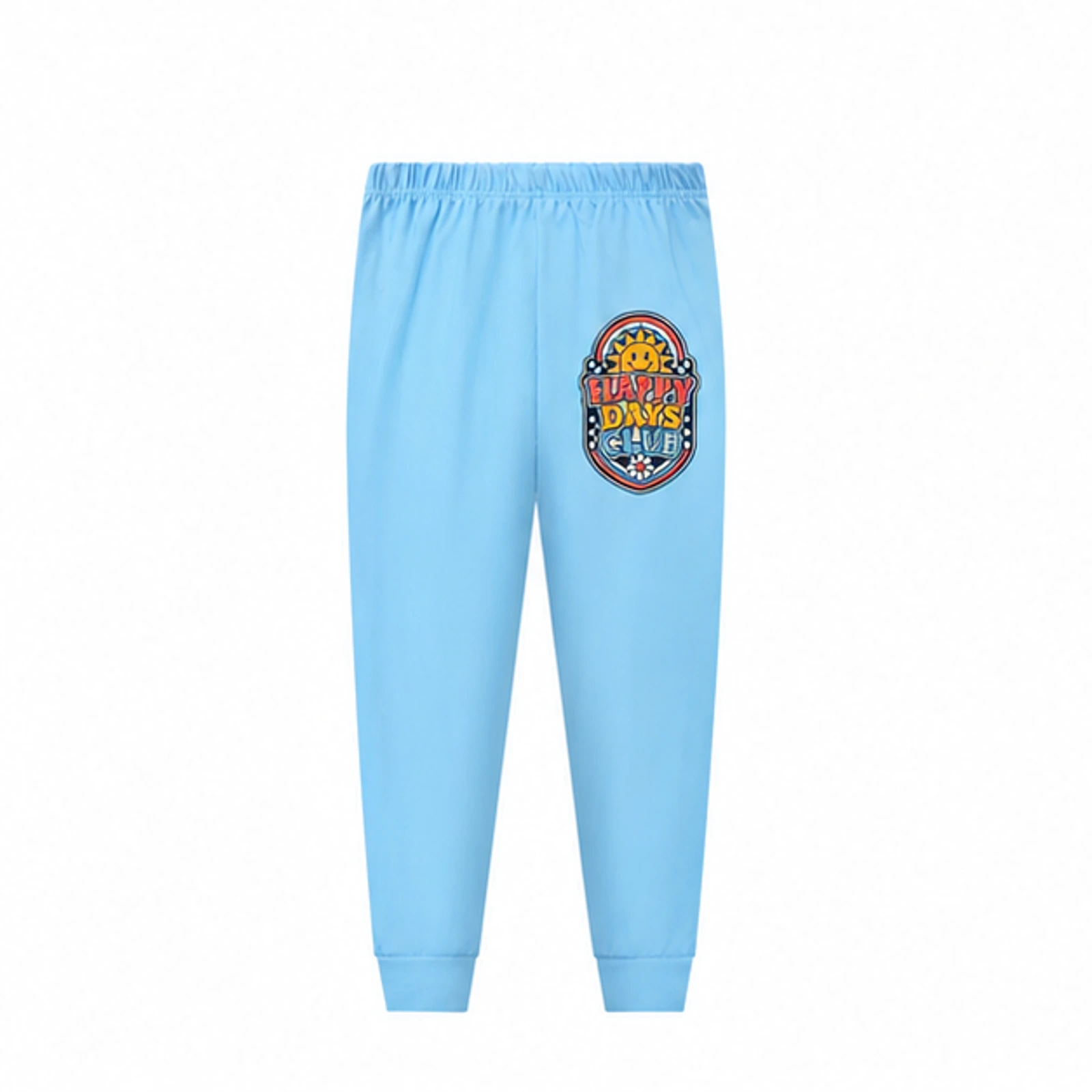 Happy Days Club Custom Kids Long Pajama Pants — Pants Only, AI-redrawn from the exact blank product and approved logo reference, alternate clean ecommerce view