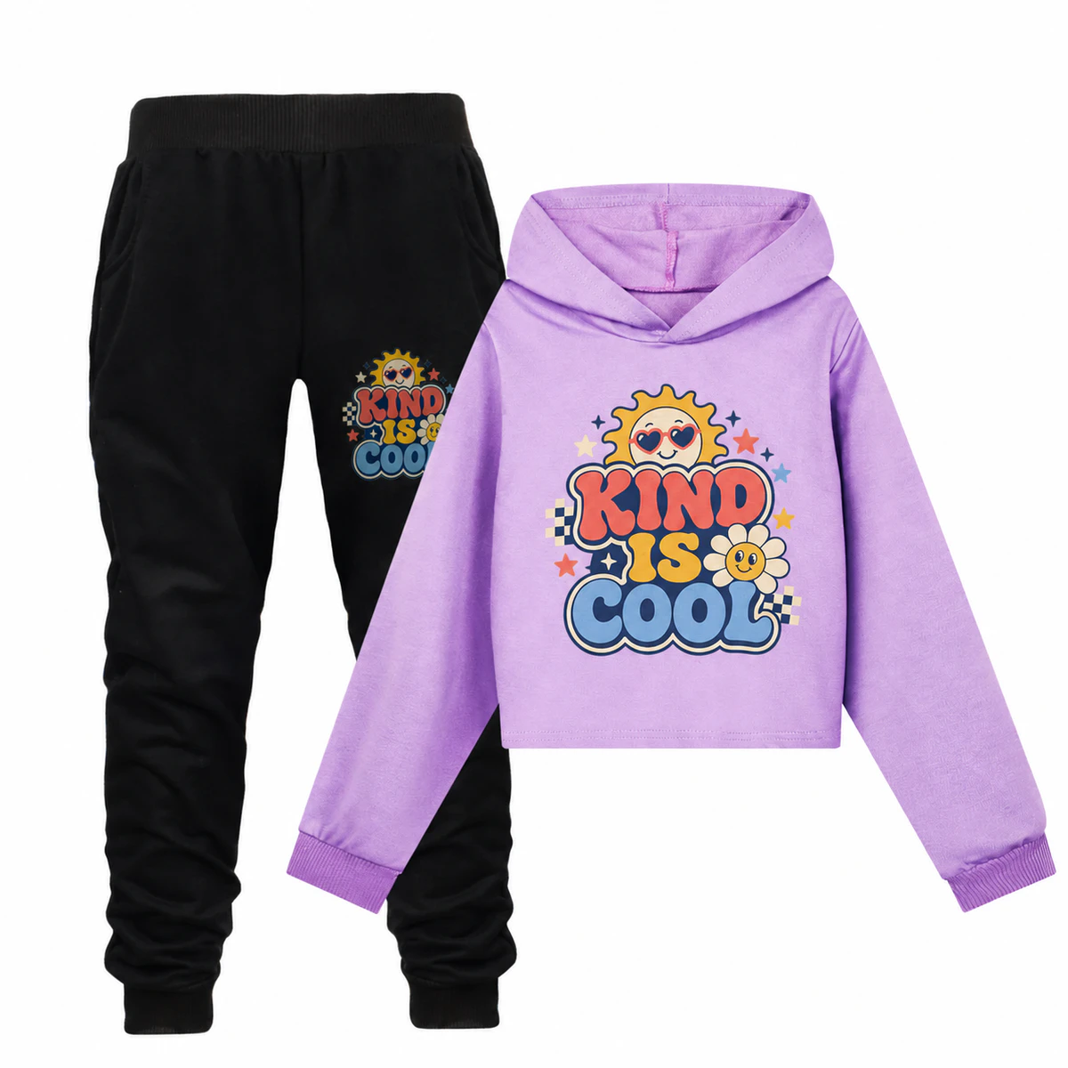 Kind Is Cool Girls Cropped Hoodie and Pants Set for Kids product preview
