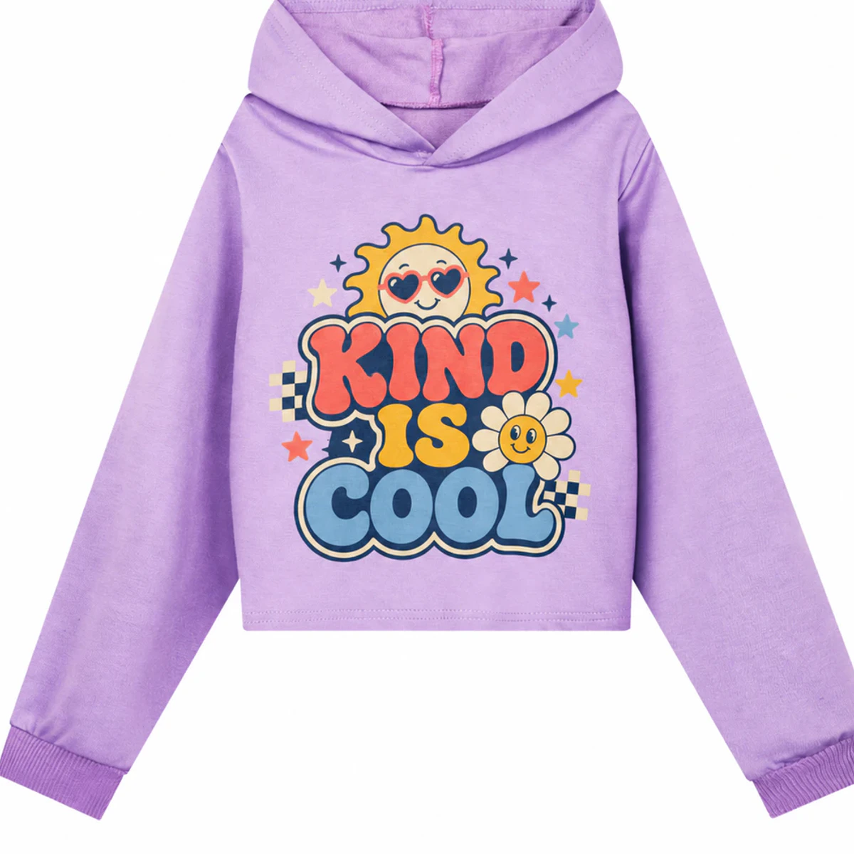 Kind Is Cool Custom Girls Cropped Hoodie AI-rendered from the exact blank product, showing integrated print and fabric detail