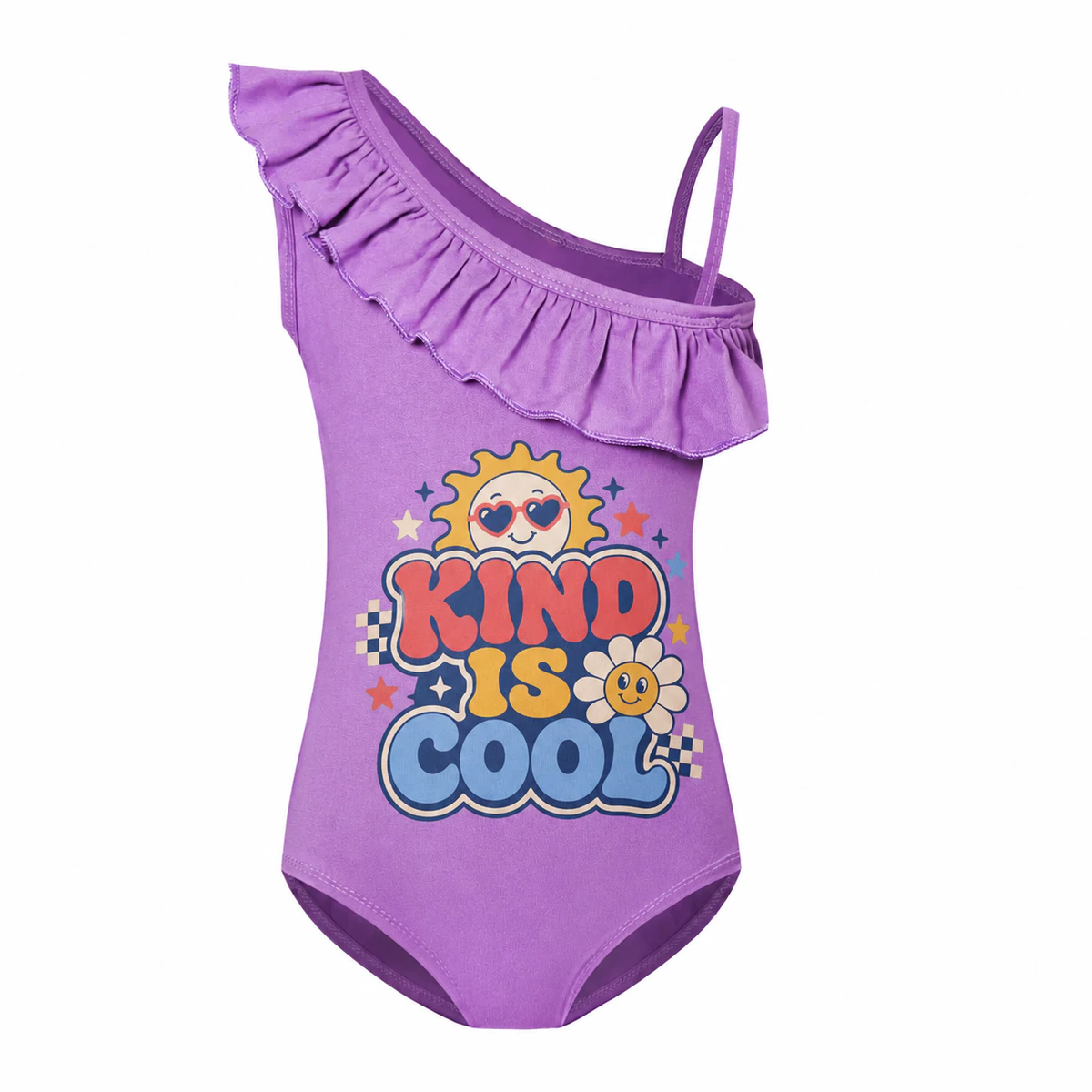 Kind Is Cool Girls Asymmetric-Ruffle One-Piece Swimsuit for Kids product preview