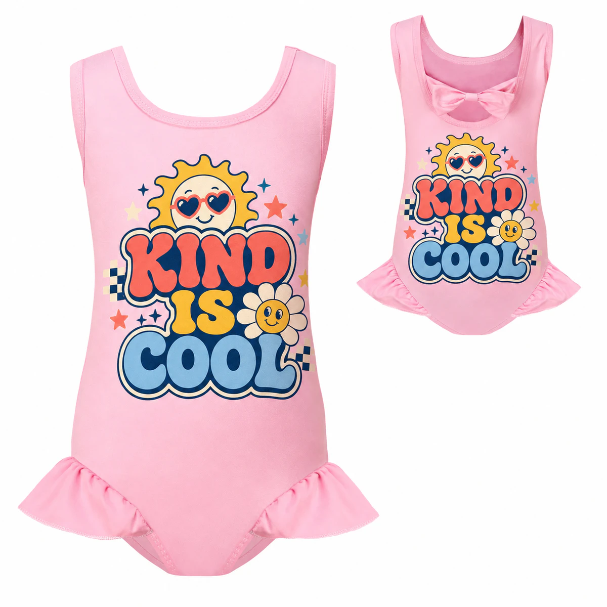 Kind Is Cool Girls Wide-Strap Bow-Back One-Piece Swimsuit for Kids product preview
