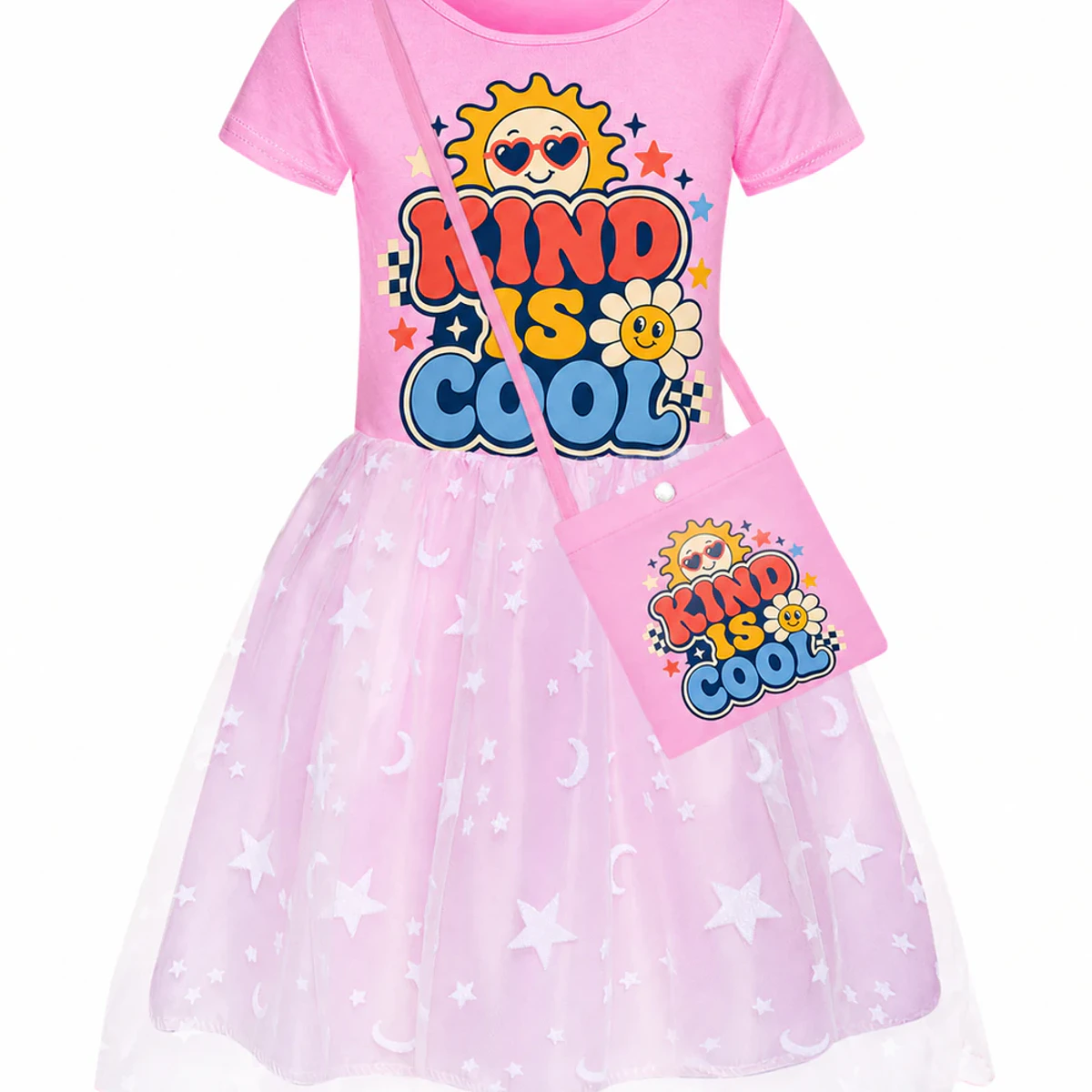 Kind Is Cool Custom Girls Short Skirt Styles with Bag AI-rendered from the exact blank product, showing integrated print and fabric detail
