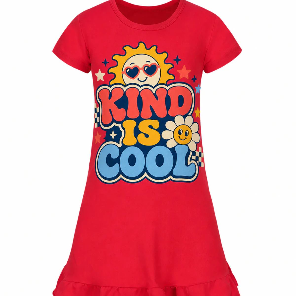 Kind Is Cool Custom Girls Short-Sleeve Sleep Dress AI-rendered from the exact blank product, showing integrated print and fabric detail