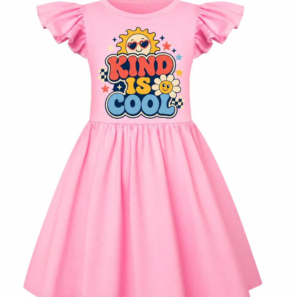 Kind Is Cool Custom Girls Short-Sleeve Sleep Dress with Matching Bag AI-rendered from the exact blank product, showing integrated print and fabric detail