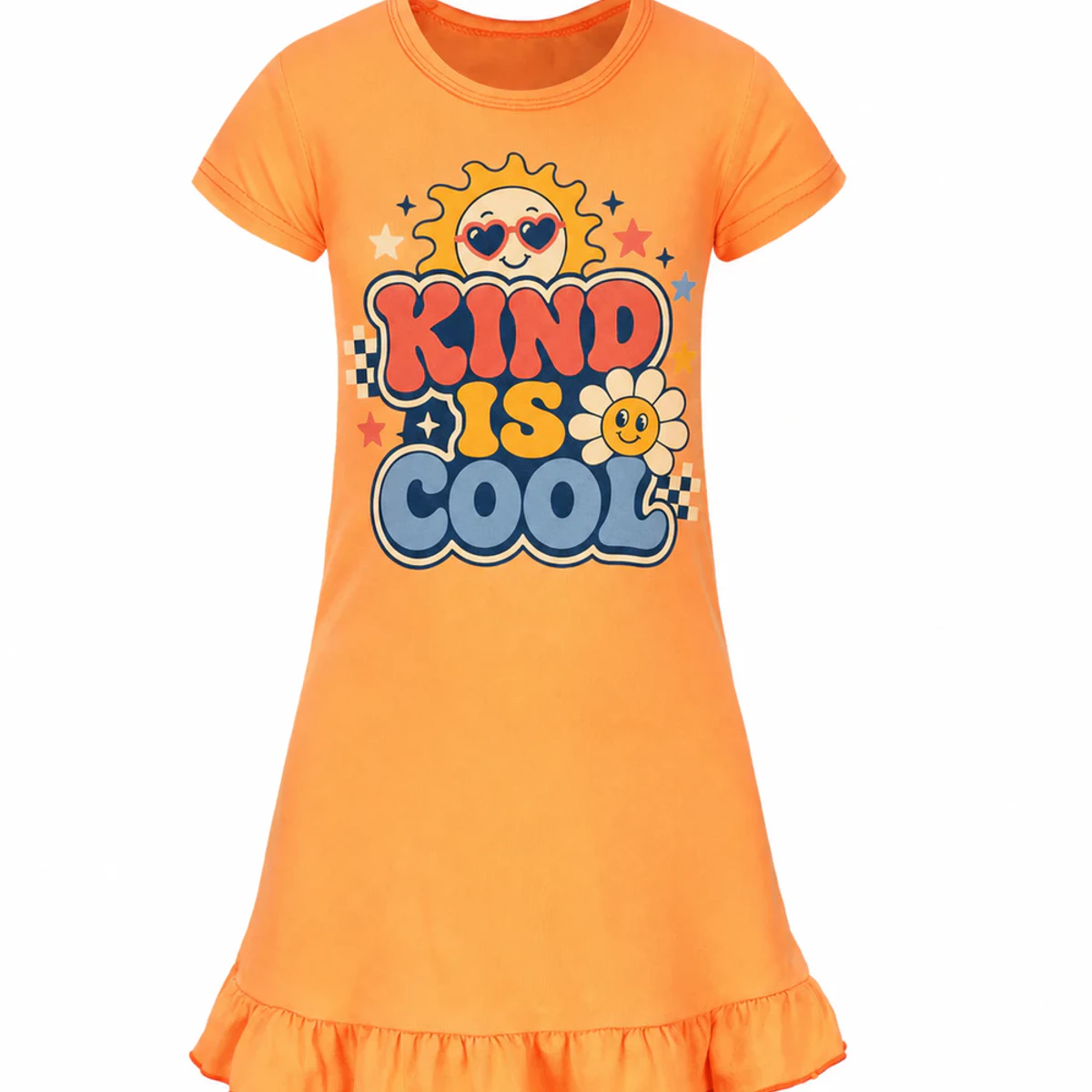Kind Is Cool Custom Girls Short-Sleeve Sleep Dress AI-rendered from the exact blank product, showing integrated print and fabric detail