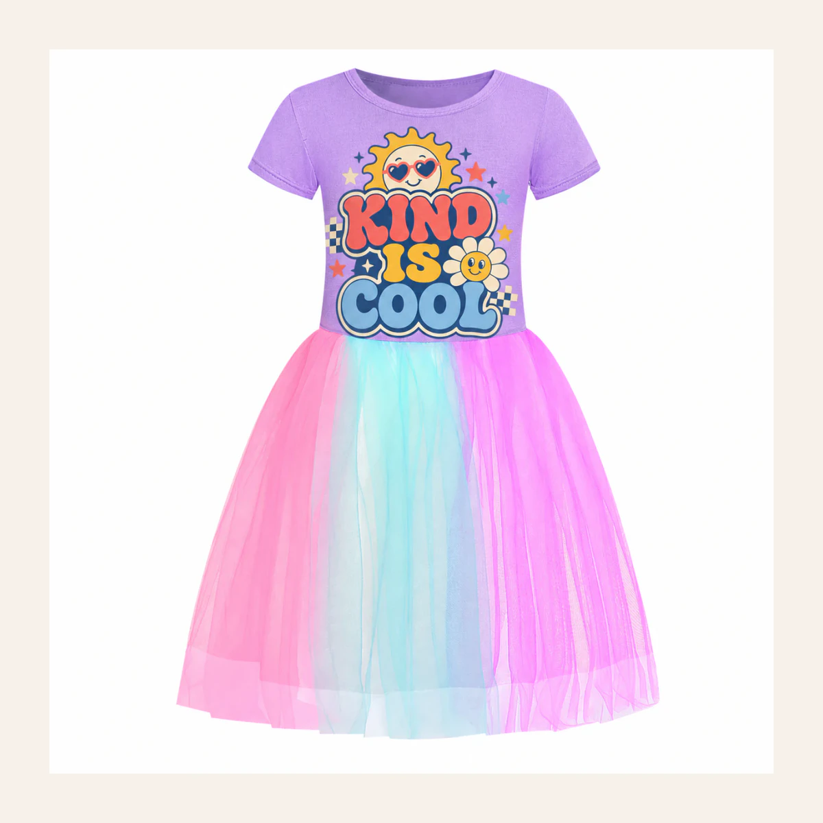 Kind Is Cool Custom Girls Short Tulle and Classic Skirt Styles AI-rendered from the exact blank product, shown in an alternate clean ecommerce presentation