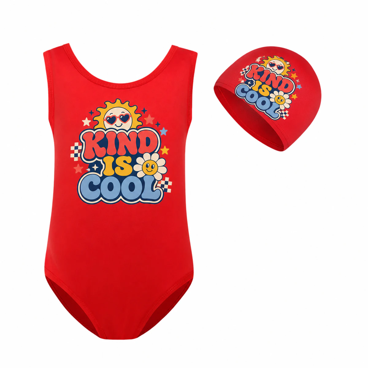 Kind Is Cool Girls Classic Swimsuit and Cap Set for Kids product preview