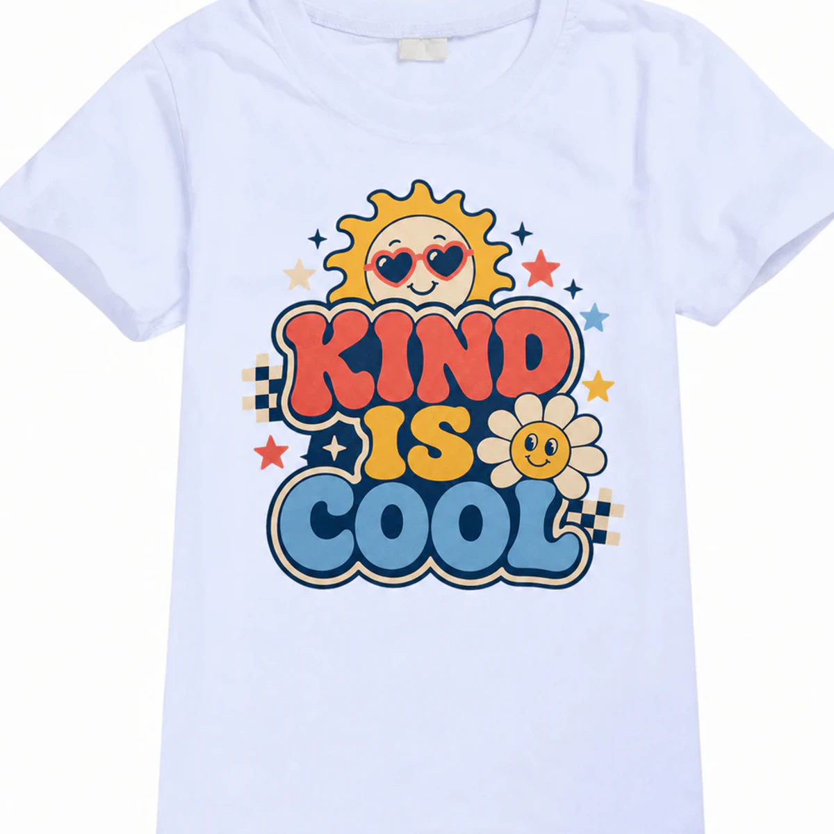 Kind Is Cool Custom Kids Classic Short-Sleeve T-Shirt AI-rendered from the exact blank product, showing integrated print and fabric detail