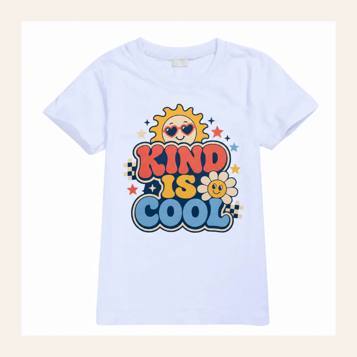 Kind Is Cool Custom Kids Classic Short-Sleeve T-Shirt AI-rendered from the exact blank product, shown in an alternate clean ecommerce presentation