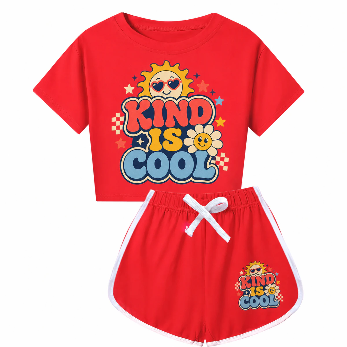 Kind Is Cool Checker Short-Sleeve Top and Shorts Set for Kids product preview