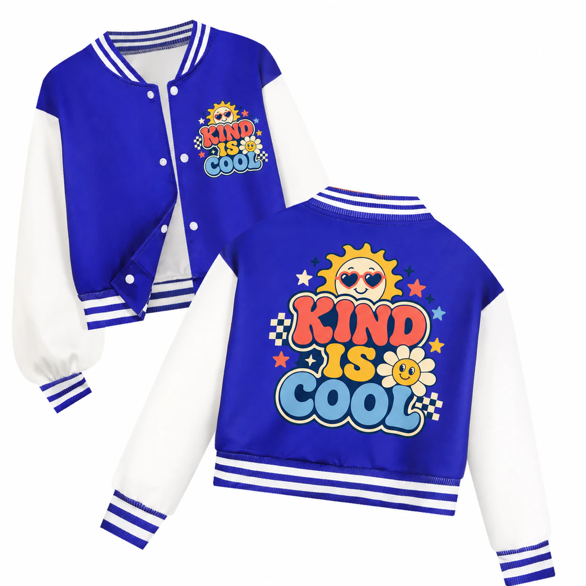 Kind Is Cool Cropped Baseball Jacket for Kids product preview