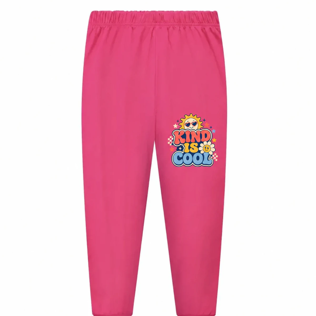 Kind Is Cool Custom Kids Long Pajama Pants — Pants Only AI-rendered from the exact blank product, showing integrated print and fabric detail