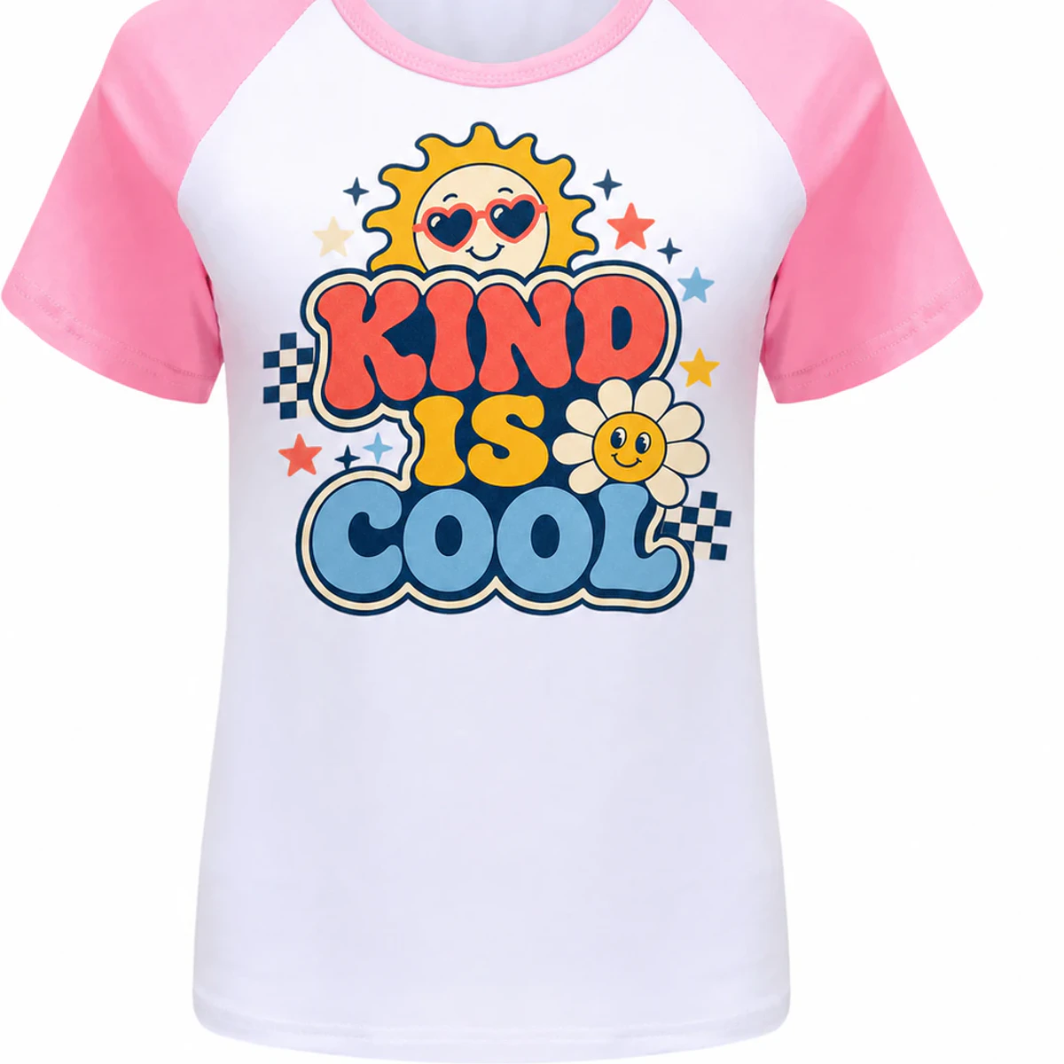 Kind Is Cool Custom Kids Soft Short-Sleeve Top AI-rendered from the exact blank product, showing integrated print and fabric detail