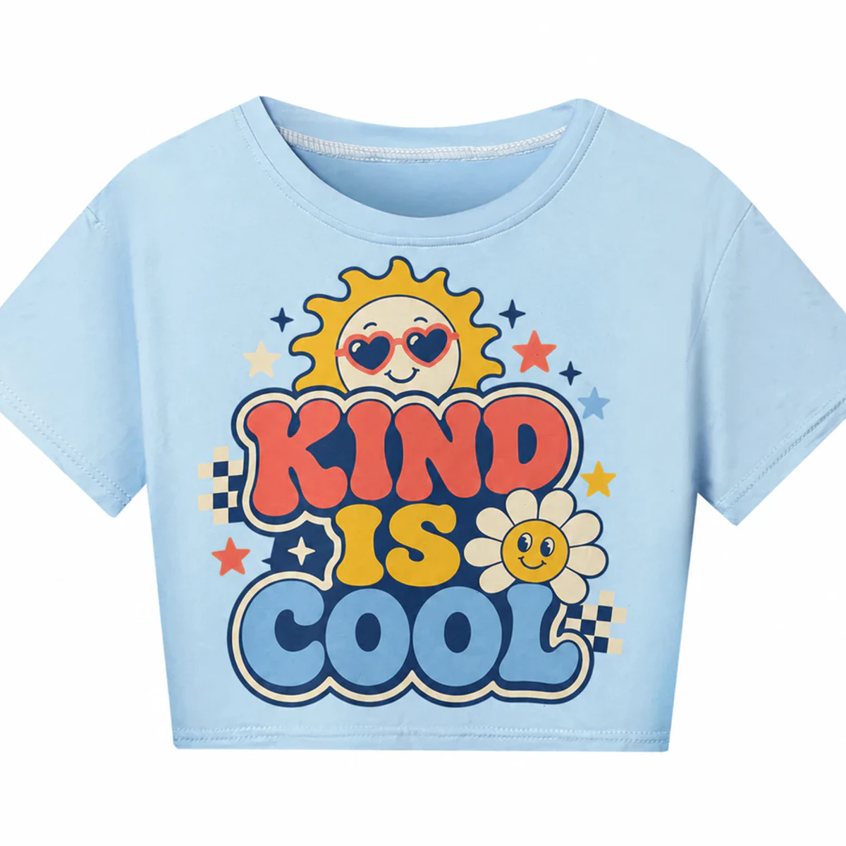 Kind Is Cool Custom Kids Cropped Short-Sleeve Top AI-rendered from the exact blank product, showing integrated print and fabric detail